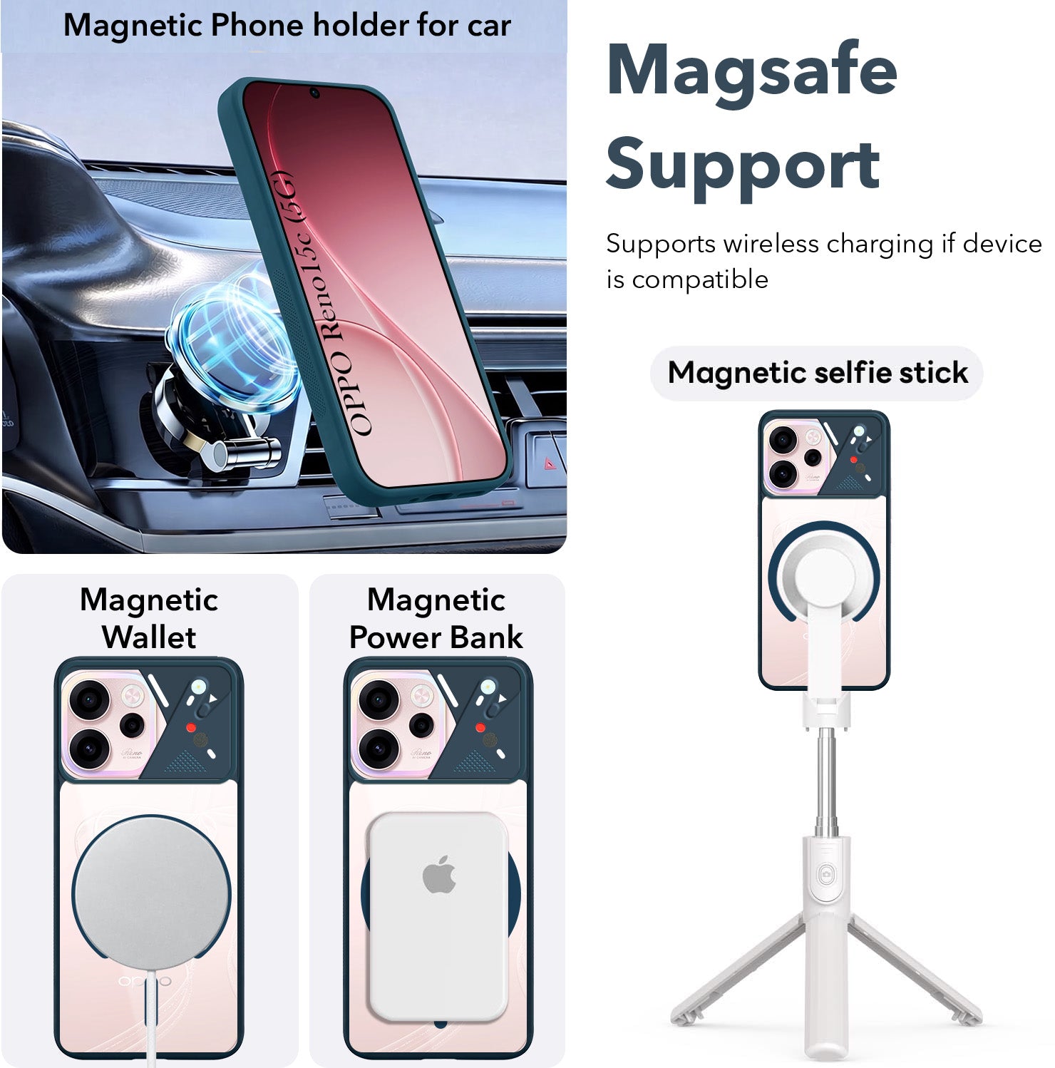 For Oppo Reno 15c Back Cover Case Lifetime Anti-Yellow Clear (Camera Protection | Side Grip | Wireless MagSafe Compatible)