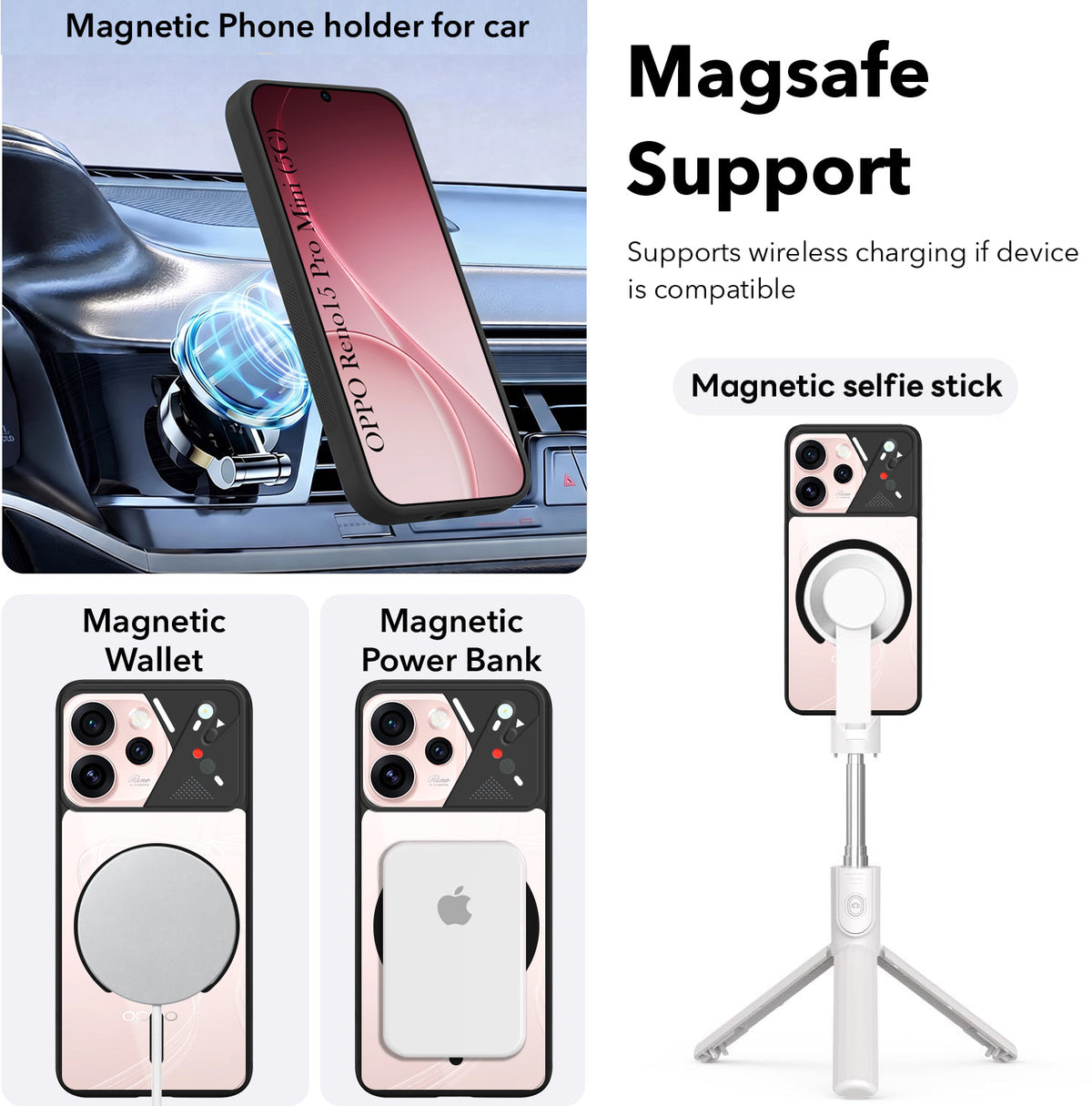 For Oppo Reno15 Pro Mini 5G | Oppo Reno 15 Pro Mini 5G Back Cover Case Lifetime Anti-Yellow Clear (Camera Protection | Side Grip | Wireless MagSafe Compatible)
