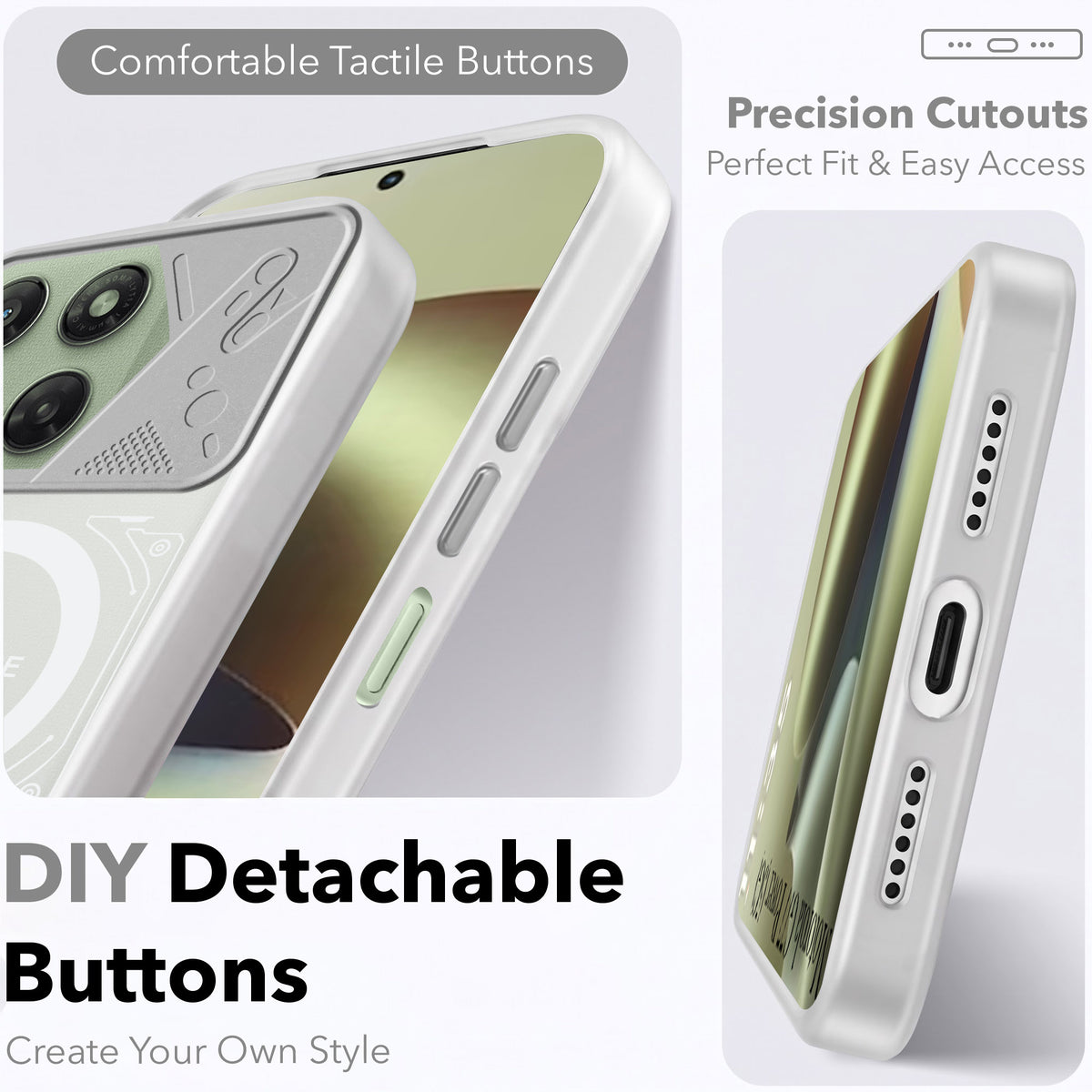 For Motorola Moto G77 Power Metallic Back Cover Case (Metallic Camera Protection & Buttons | Translucent Milky Shade | Hard Polycarbonate)
