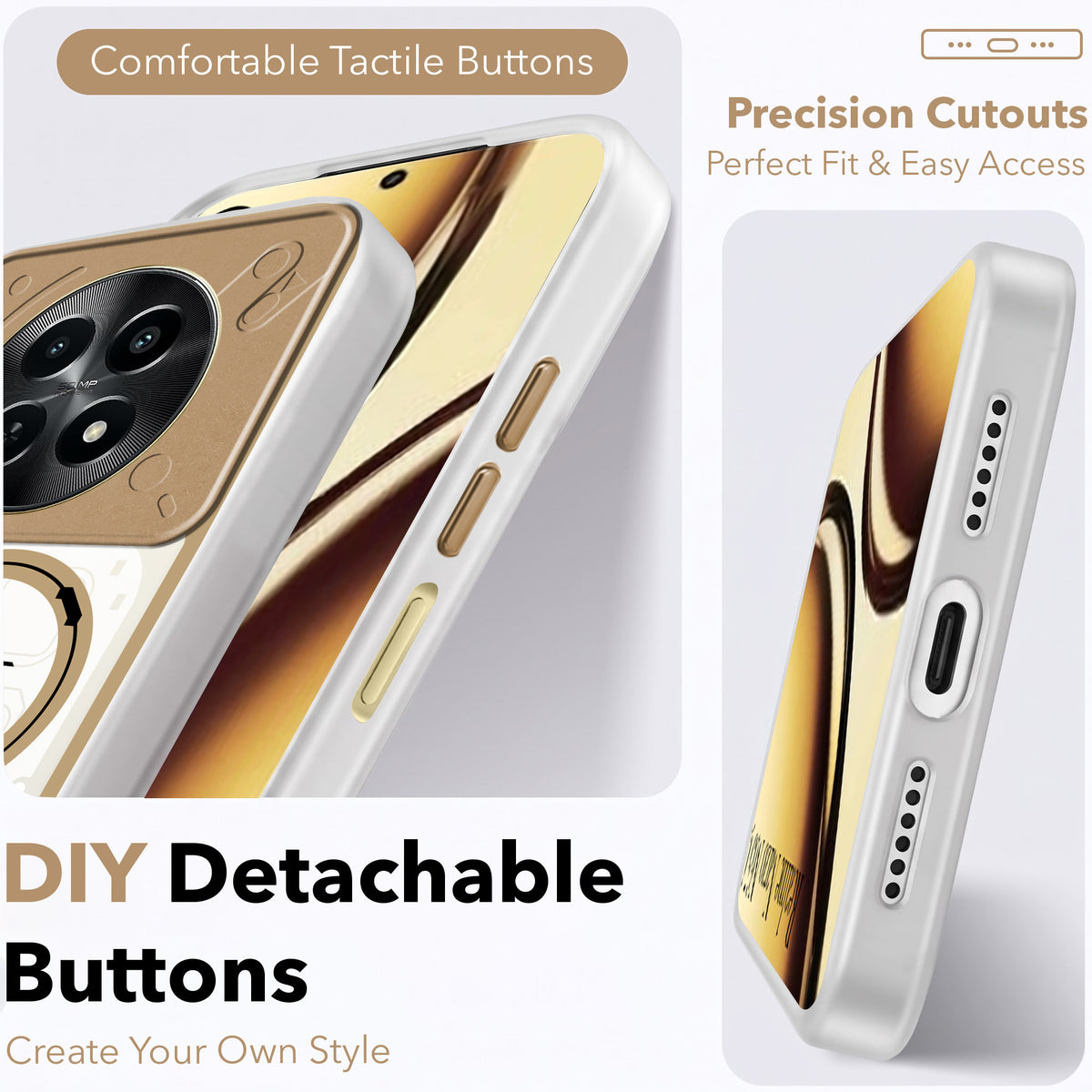 For Realme Narzo N65 5G Metallic Back Cover Case (Metallic Camera Protection & Buttons | Translucent Milky Shade | Hard Polycarbonate)