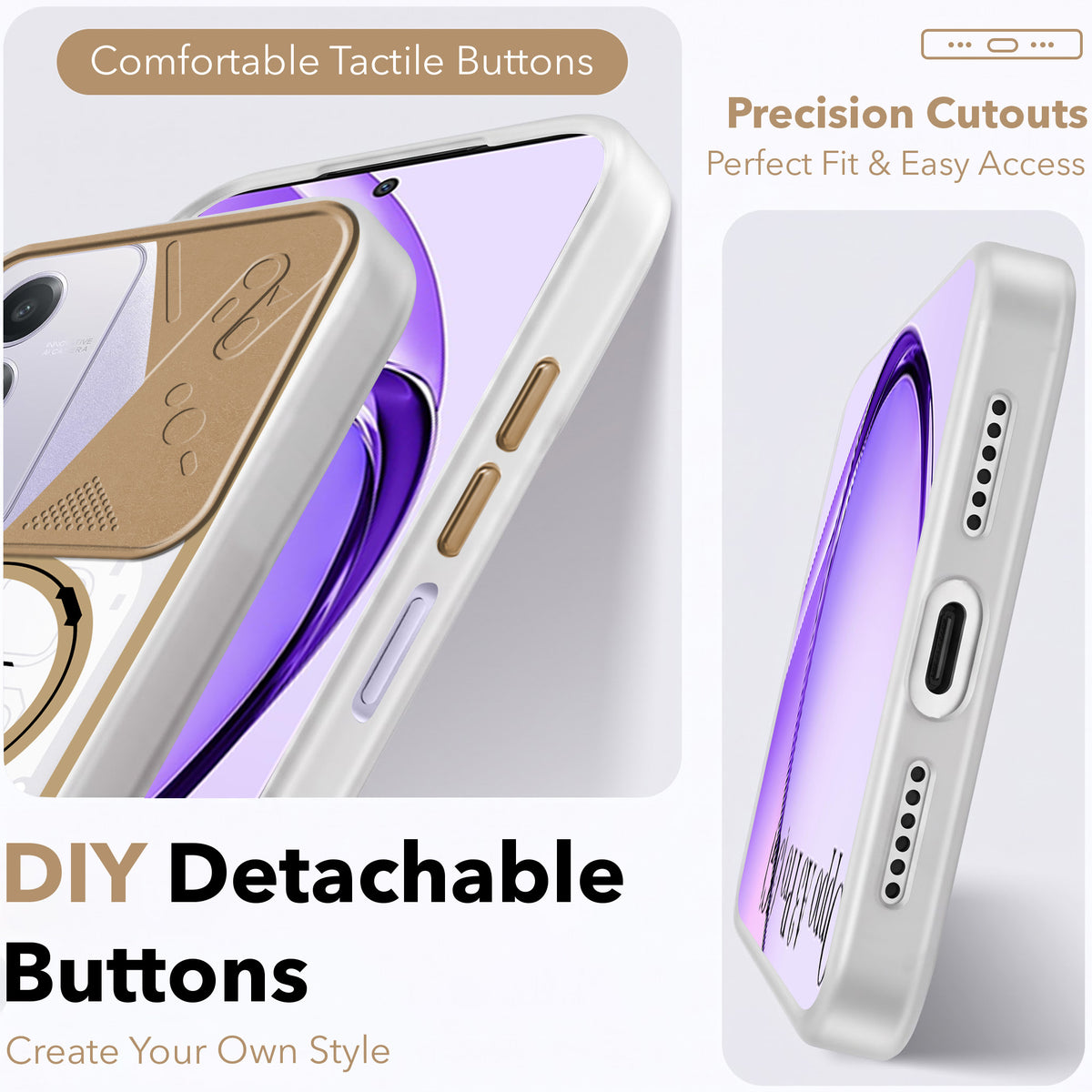 For Oppo A3 Pro 5G Metallic Back Cover Case (Metallic Camera Protection & Buttons | Translucent Milky Shade | Hard Polycarbonate)