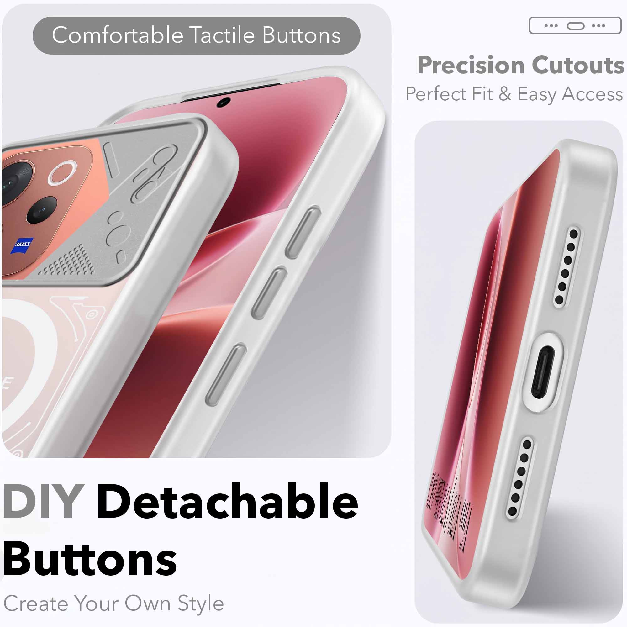 For Vivo V70 | Vivo V70 Elite 5G Metallic Back Cover Case (Metallic Camera Protection & Buttons | Translucent Milky Shade | Hard Polycarbonate)