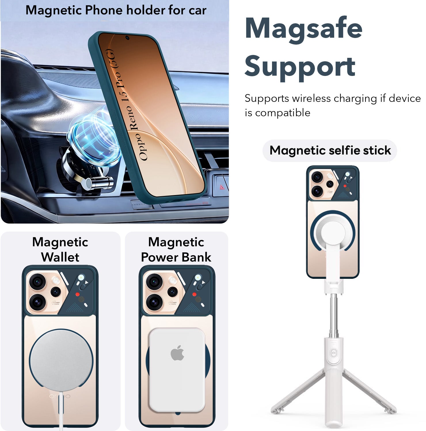 For Oppo Reno15 Pro 5G | Oppo Reno 15 Pro 5G Back Cover Case Lifetime Anti-Yellow Clear (Camera Protection | Side Grip | Wireless MagSafe Compatible)