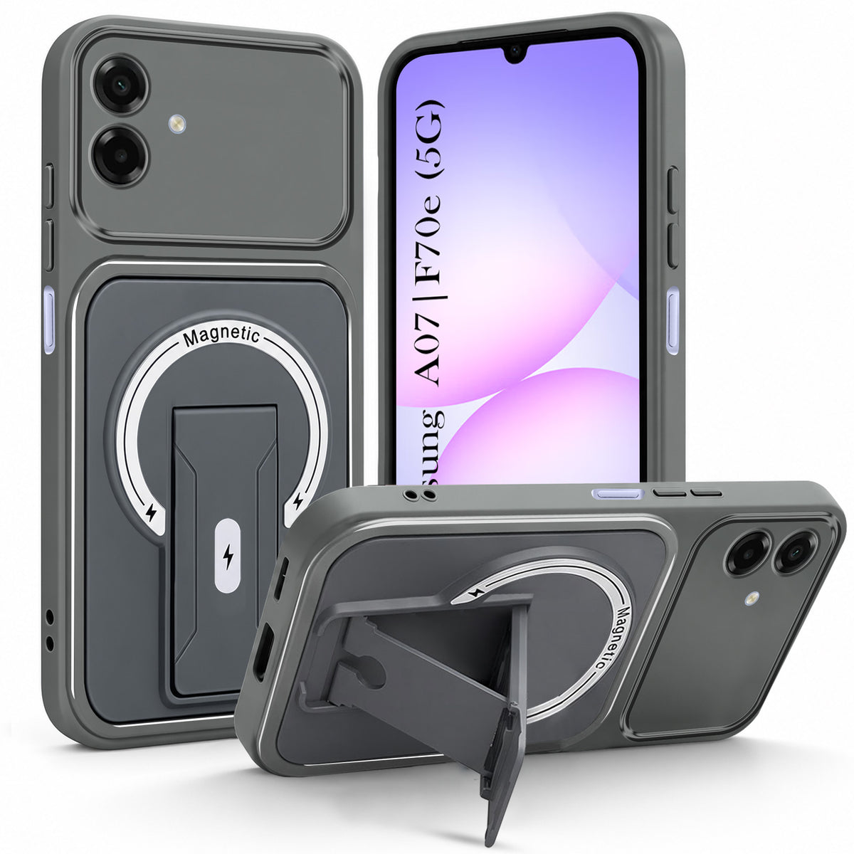 For Samsung Galaxy A07 5G | F70e 5G Back Case Cover Metallic (Hybrid Armor Kickstand | MagSafe Compatible | Camera Protection Shockproof)