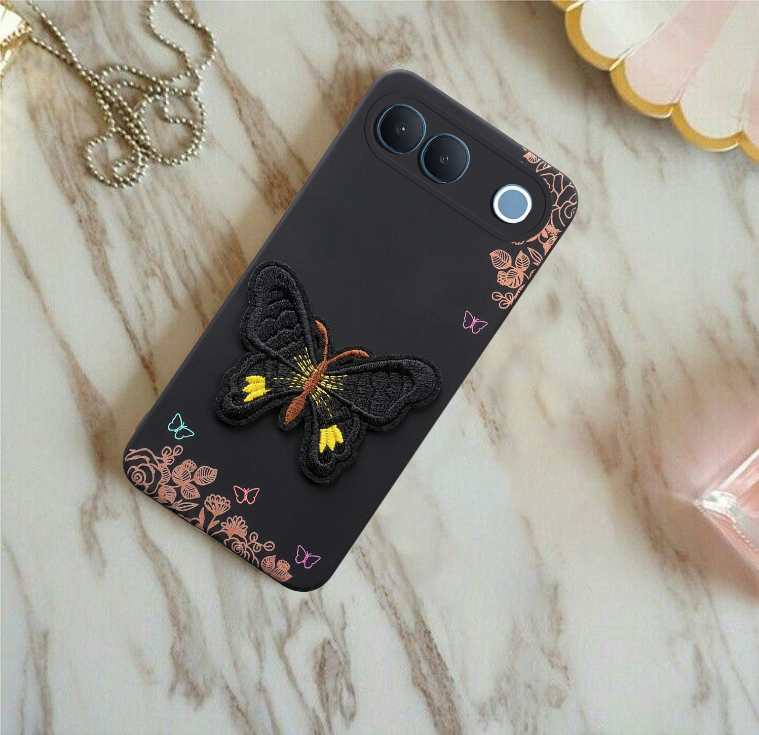 For Vivo S2 5G Back Cover Case (Soft Butterfly Embroidery | Women Teen Girls | Camera Protection| Matte Silicone)