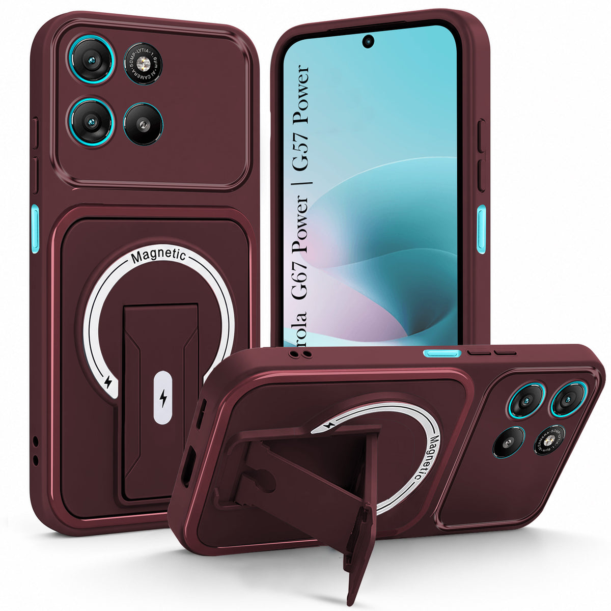 For Motorola Moto G67 Power | G57 Power Back Case Cover Metallic (Hybrid Armor Kickstand | MagSafe Compatible | Camera Protection Shockproof)