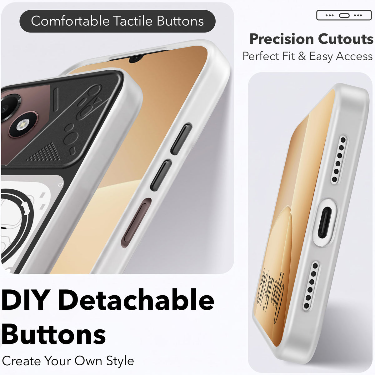 For Oppo A6c 4G Metallic Back Cover Case (Metallic Camera Protection & Buttons | Translucent Milky Shade | Hard Polycarbonate)