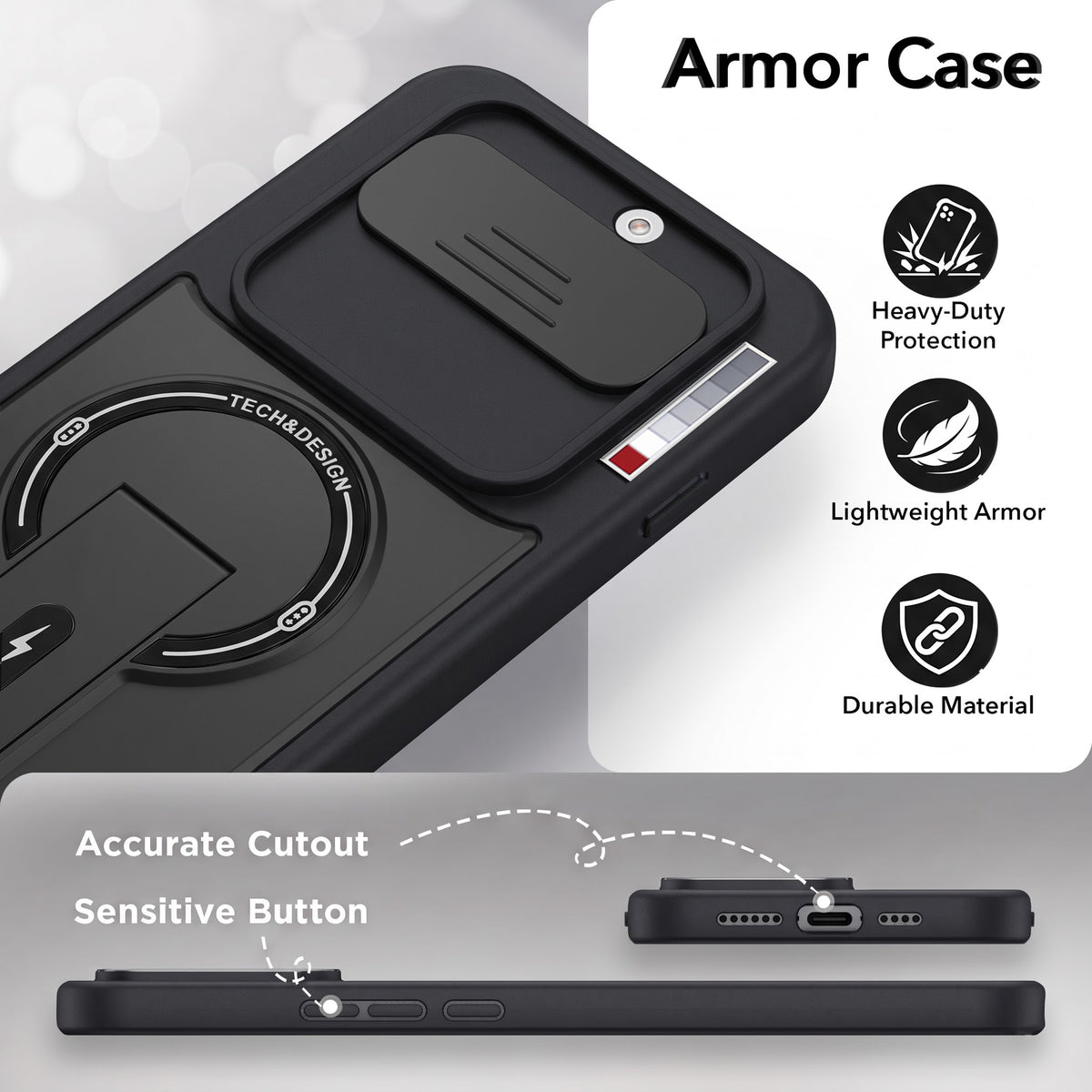 For Nothing Phone 4A 5G Back Case Cover Metallic (Hybrid Armor Kickstand | Sliding Shutter Camera Protection | MagSafe Compatible)