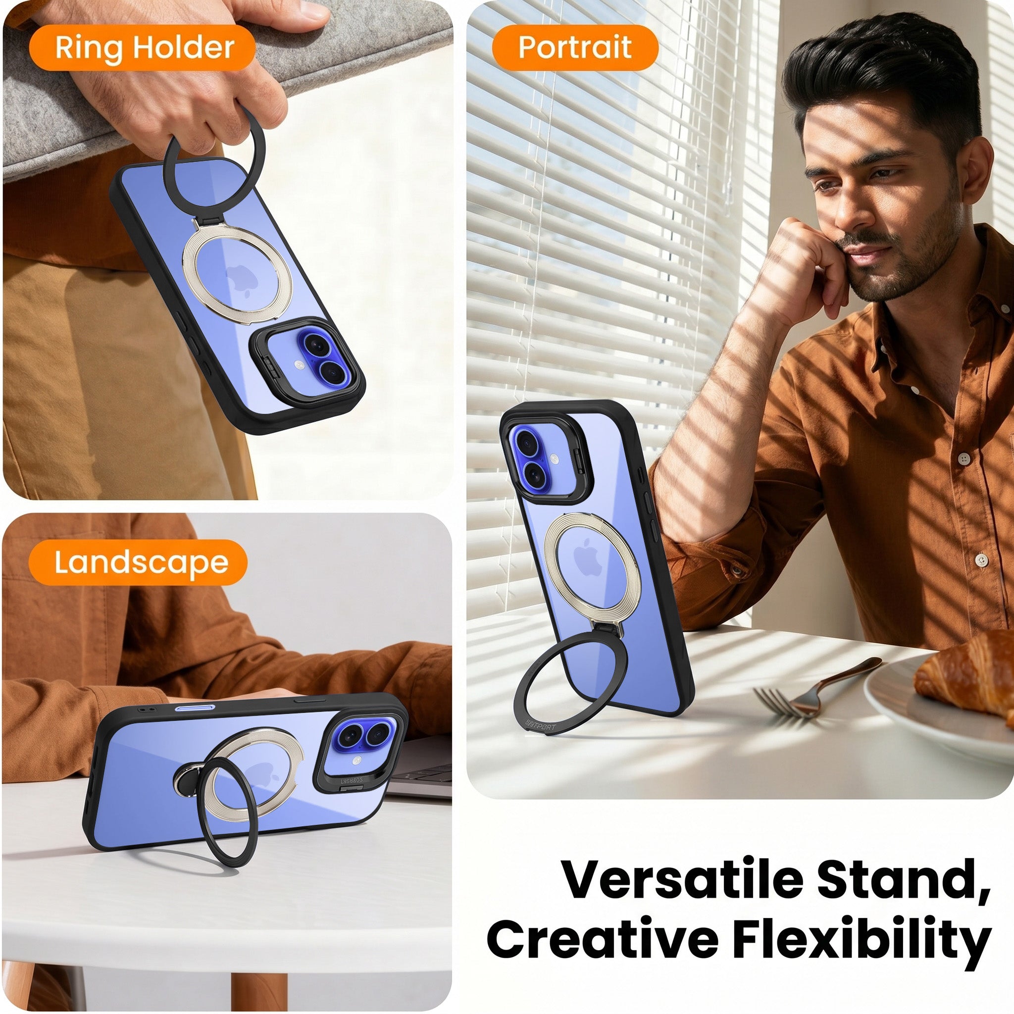 For Apple iPhone 16 Plus Back Cover Case Crystal (Lifetime Anti Yellow | Magnetic Ring Stand | Camera Lens Protection | MagSafe Compatible)