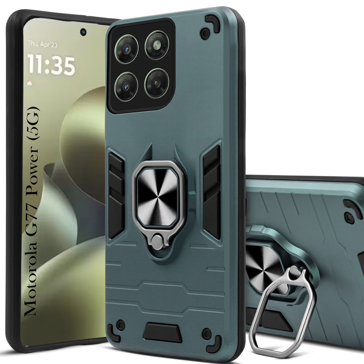 For Motorola Moto G77 Power Hybrid Armor Back Cover Case (Shockproof Dual Layer Polycarbonate |Ring Holder Kickstand)