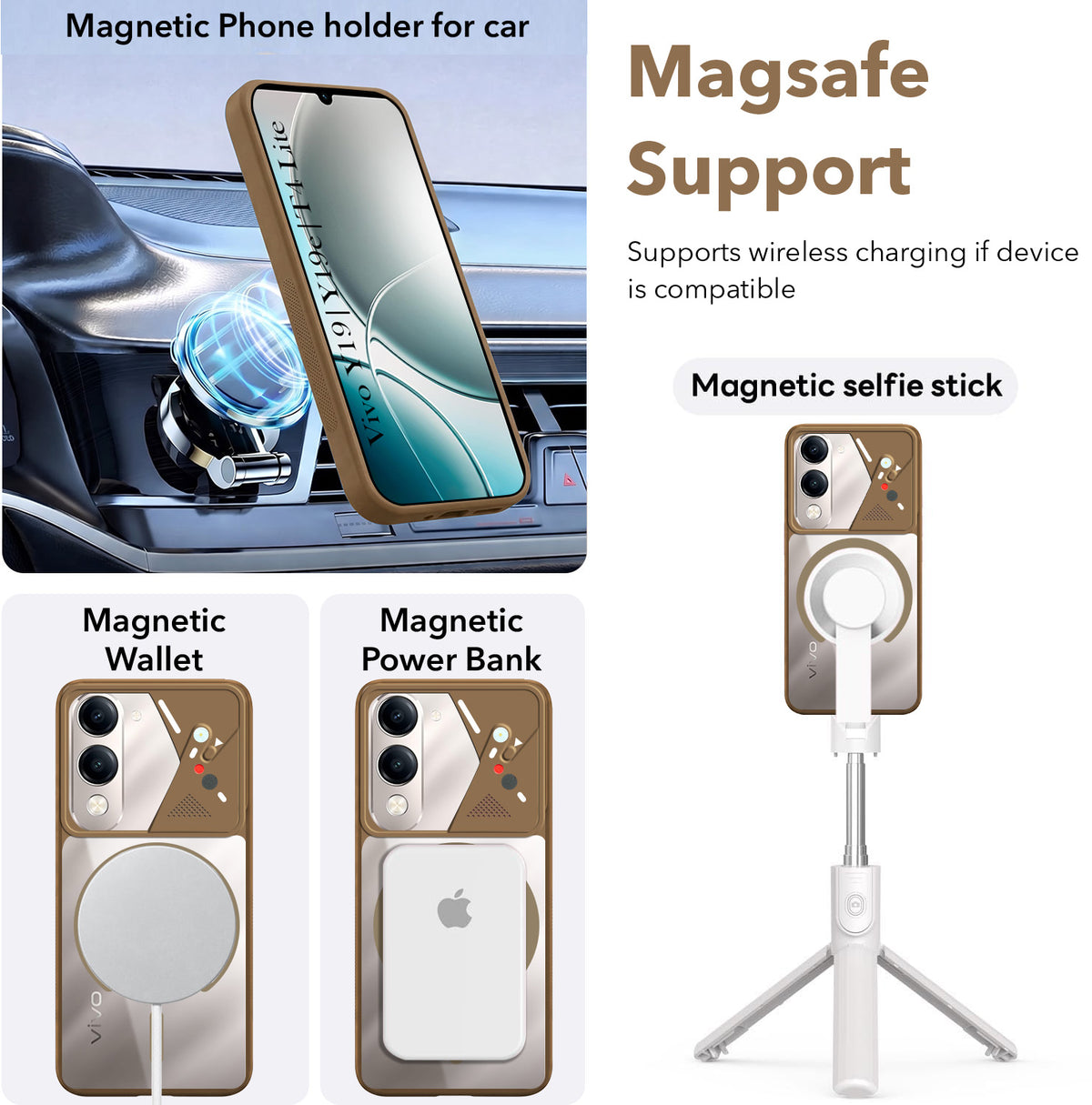 For Vivo Y19 | Vivo Y19e | Vivo T4 Lite Back Cover Case Lifetime Anti-Yellow Clear (Camera Protection | Side Grip | Wireless MagSafe Compatible)