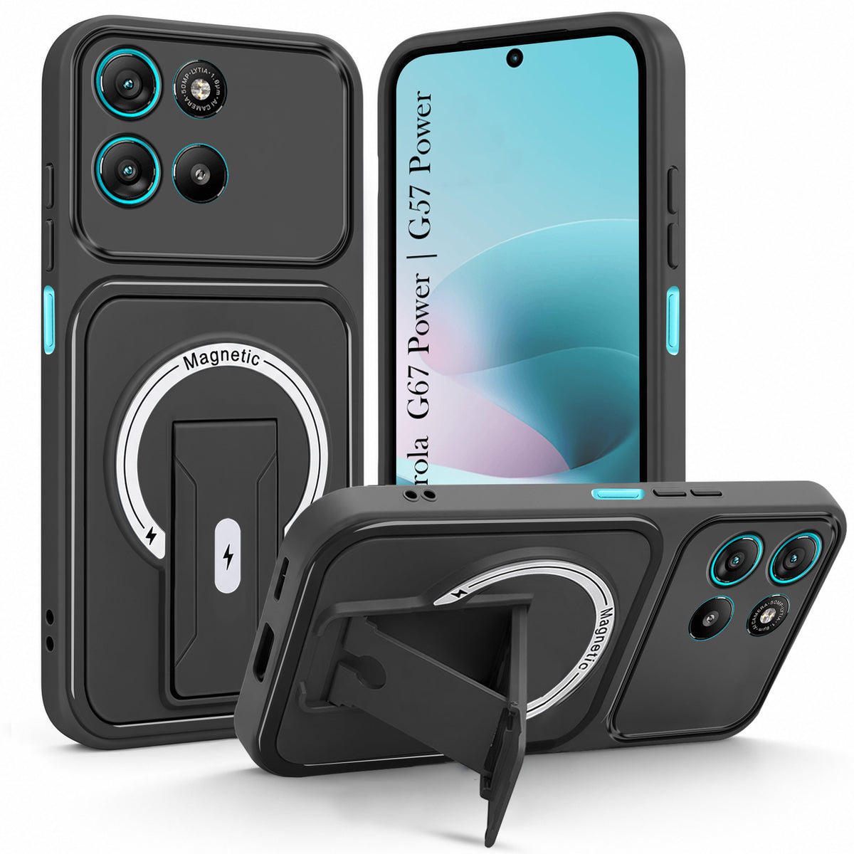 For Motorola Moto G67 Power | G57 Power Back Case Cover Metallic (Hybrid Armor Kickstand | MagSafe Compatible | Camera Protection Shockproof)