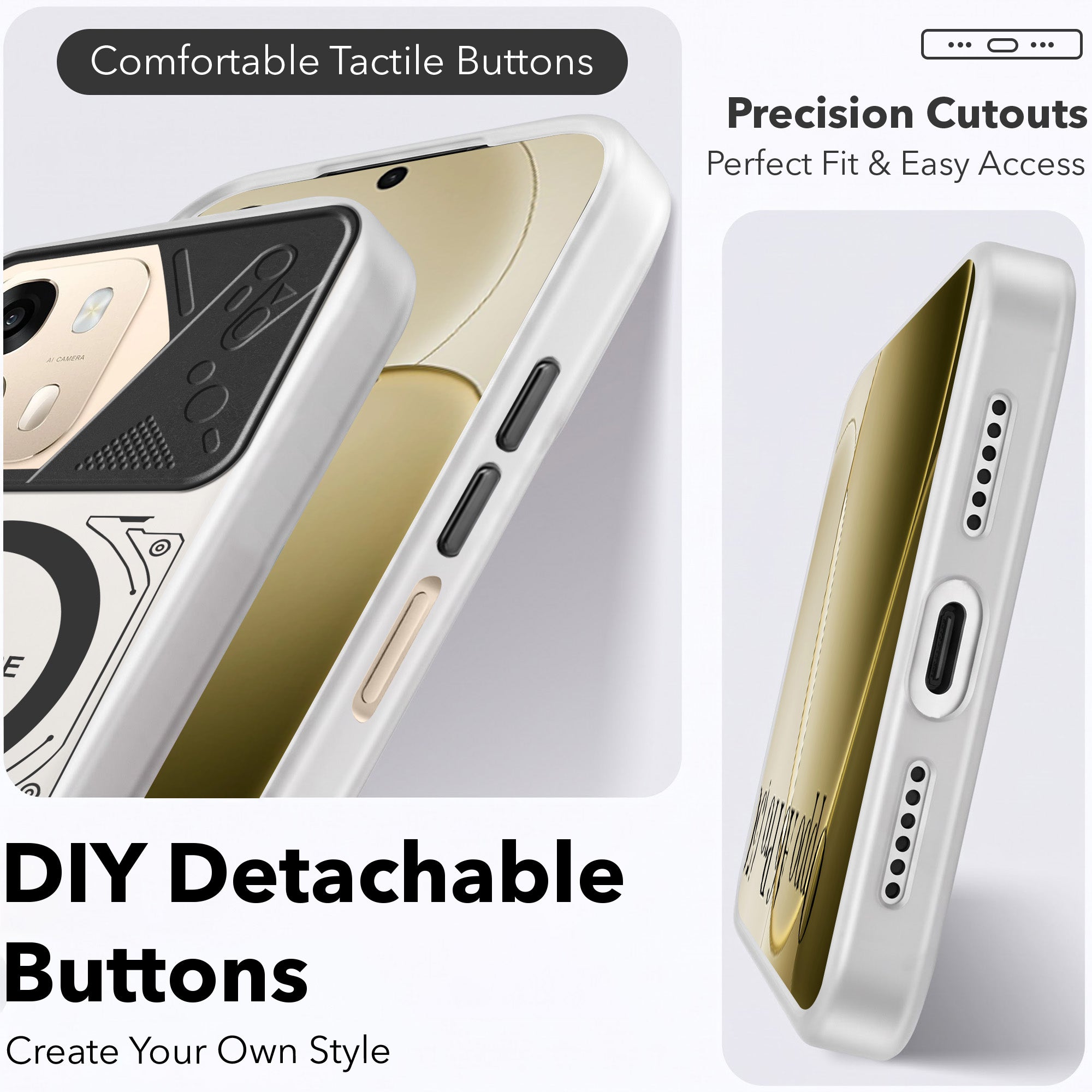 For Oppo A6 Pro Metallic Back Cover Case (Metallic Camera Protection & Buttons | Translucent Milky Shade | Hard Polycarbonate)