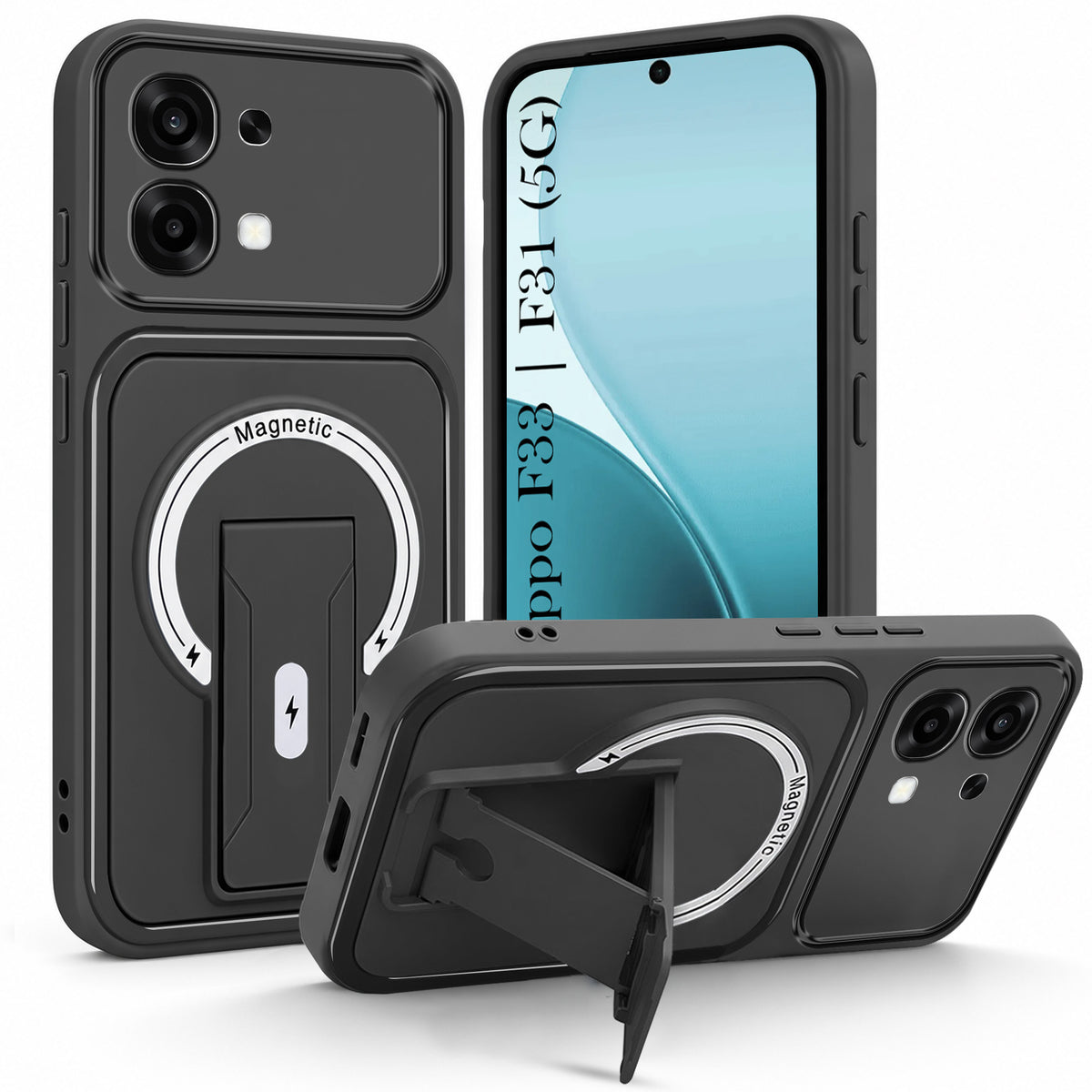 For Oppo F31 5G | Oppo F33 5G Back Case Cover Metallic (Hybrid Armor Kickstand | MagSafe Compatible | Camera Protection Shockproof)
