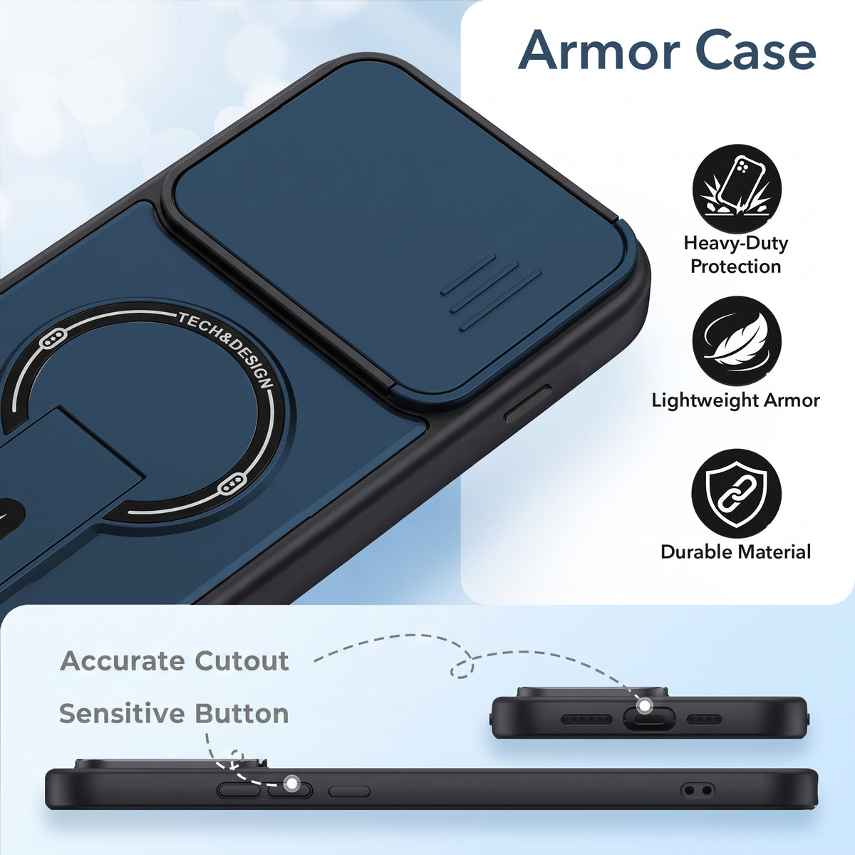 For OnePlus 15R Back Case Cover Metallic (Hybrid Armor Kickstand | Sliding Shutter Camera Protection | MagSafe Compatible)