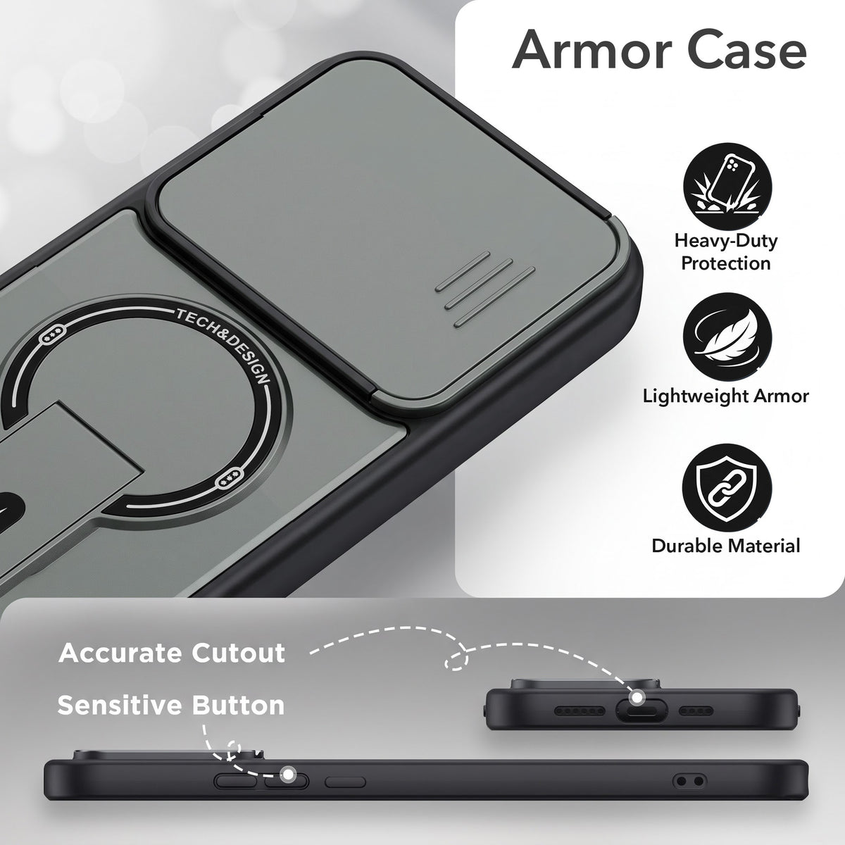 For Motorola Moto Edge 70 Fusion Back Case Cover Metallic (Hybrid Armor Kickstand | Sliding Shutter Camera Protection | MagSafe Compatible)