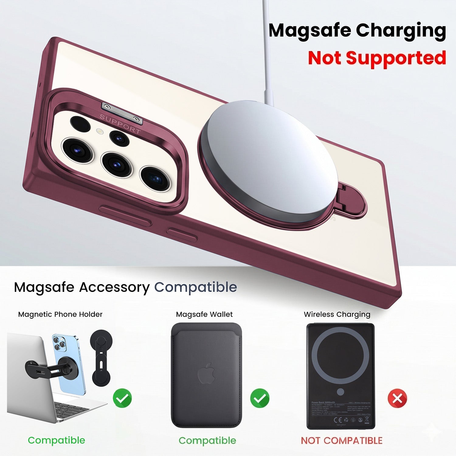 For Samsung Galaxy S23 Ultra Back Cover Case Crystal (Lifetime Anti Yellow | Magnetic Ring Stand | Camera Lens Protection | MagSafe Compatible)