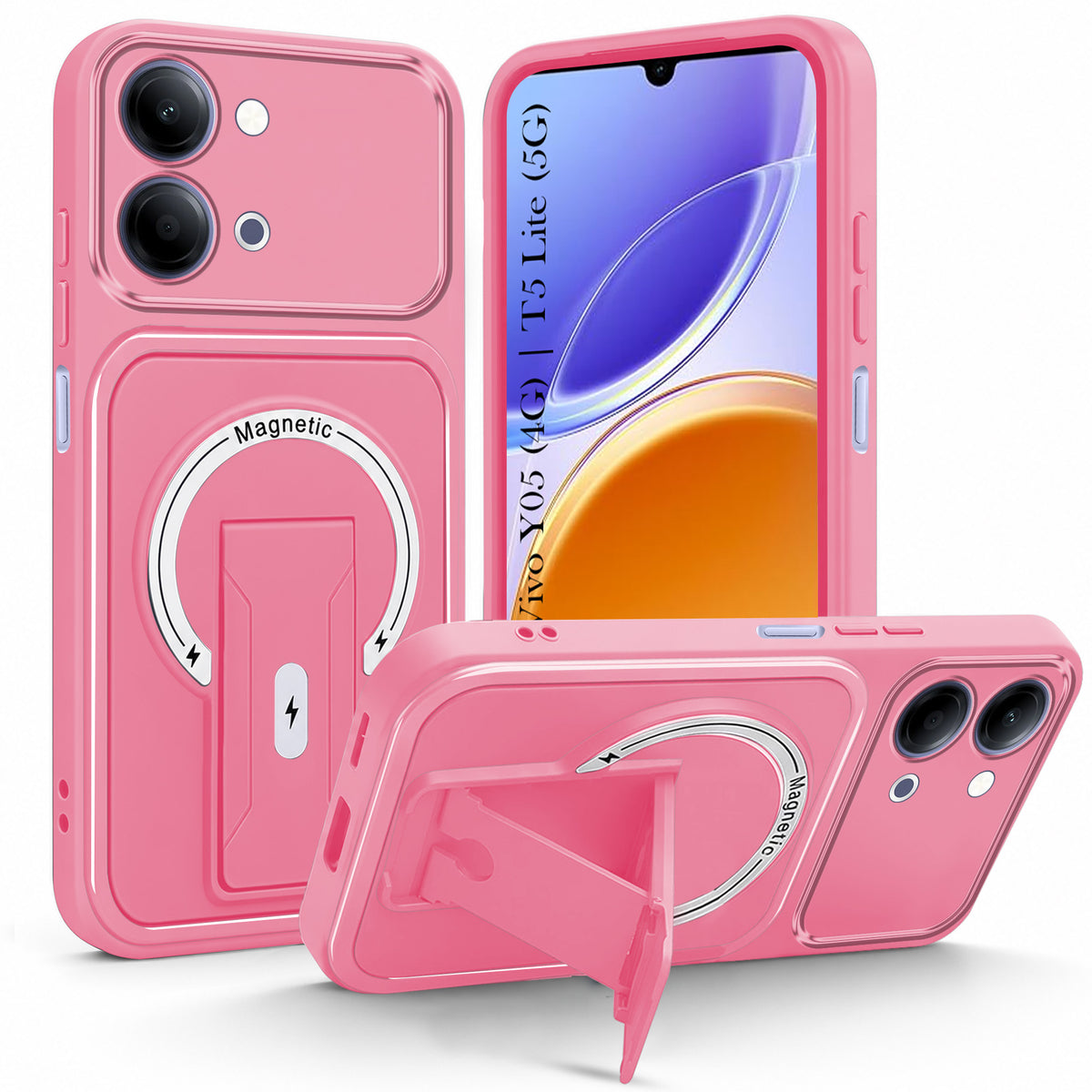 For Vivo Y05 4G | Vivo T5 Lite 5G Back Case Cover Metallic (Hybrid Armor Kickstand | MagSafe Compatible | Camera Protection Shockproof)