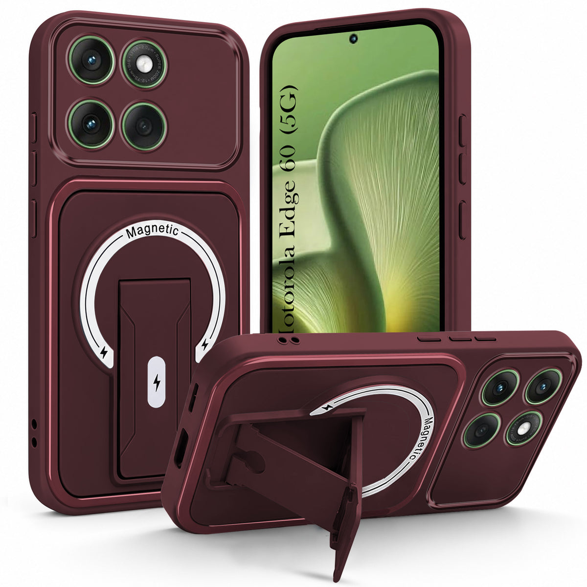 For Motorola Moto Edge 60 Back Case Cover Metallic (Hybrid Armor Kickstand | MagSafe Compatible | Camera Protection Shockproof)