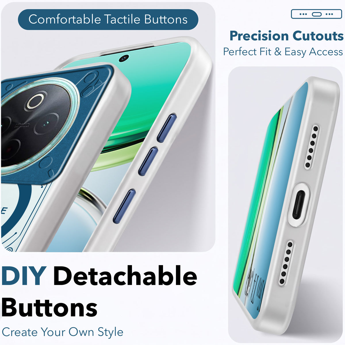 For Vivo T4 Metallic Back Cover Case (Metallic Camera Protection & Buttons | Translucent Milky Shade | Hard Polycarbonate)