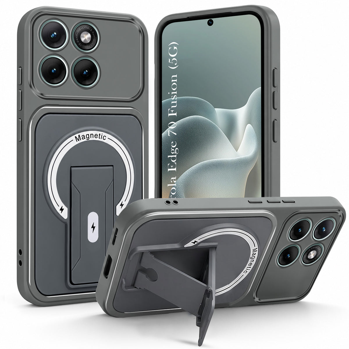 For Motorola Moto Edge 70 Fusion Back Case Cover Metallic (Hybrid Armor Kickstand | MagSafe Compatible | Camera Protection Shockproof)