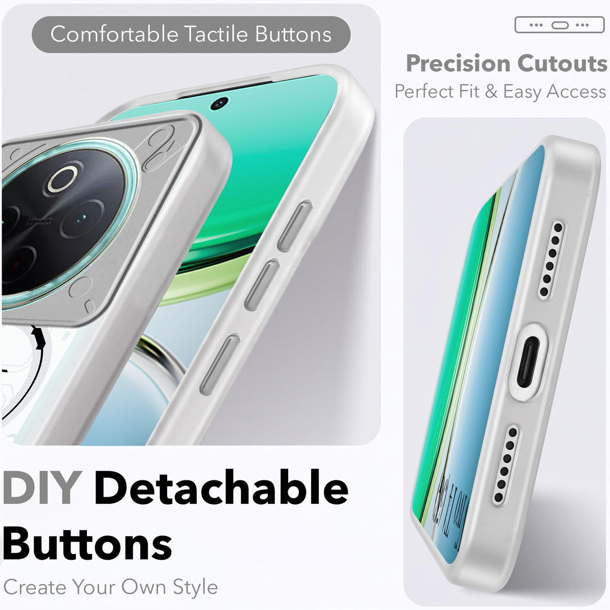 For Vivo T4 Metallic Back Cover Case (Metallic Camera Protection & Buttons | Translucent Milky Shade | Hard Polycarbonate)
