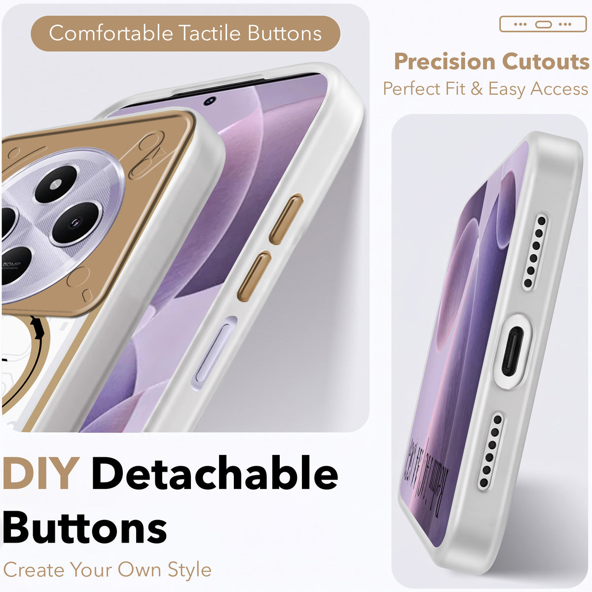 For Redmi A4 5G | Xiaomi Redmi 14C Metallic Back Cover Case (Metallic Camera Protection & Buttons | Translucent Milky Shade | Hard Polycarbonate)