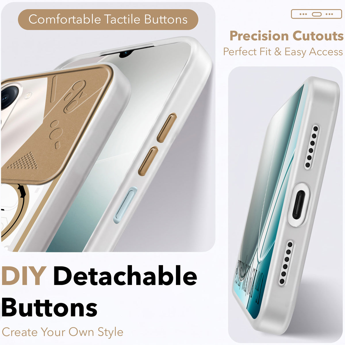For Vivo Y19 | Vivo Y19e | Vivo T4 Lite Metallic Back Cover Case (Metallic Camera Protection & Buttons | Translucent Milky Shade | Hard Polycarbonate)