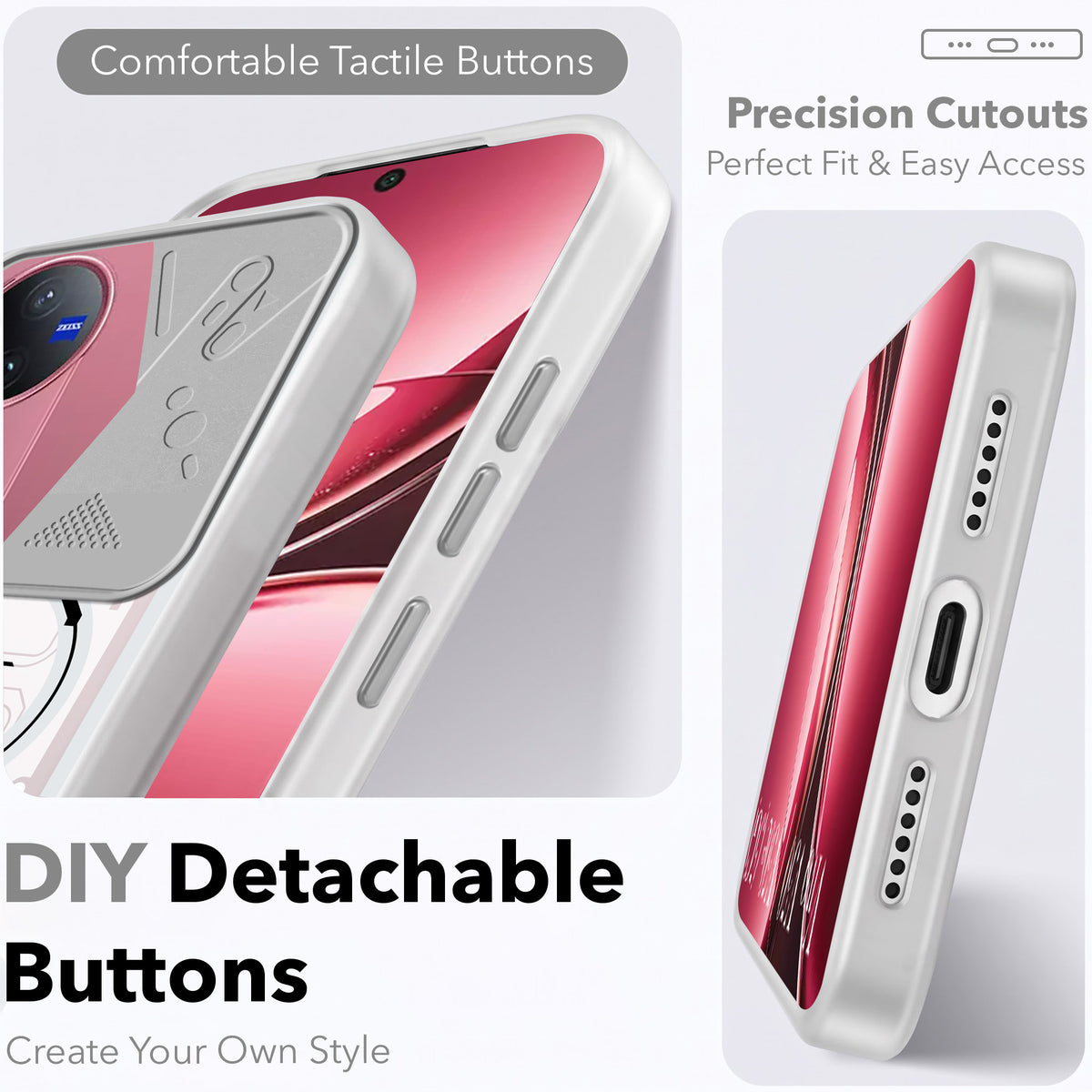 For Vivo V50 | Vivo V50e Metallic Back Cover Case (Metallic Camera Protection & Buttons | Translucent Milky Shade | Hard Polycarbonate)