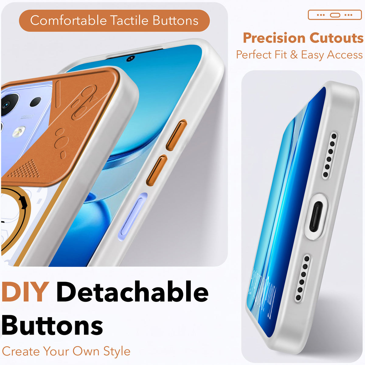 For Vivo iQOO Z10x Metallic Back Cover Case (Metallic Camera Protection & Buttons | Translucent Milky Shade | Hard Polycarbonate)