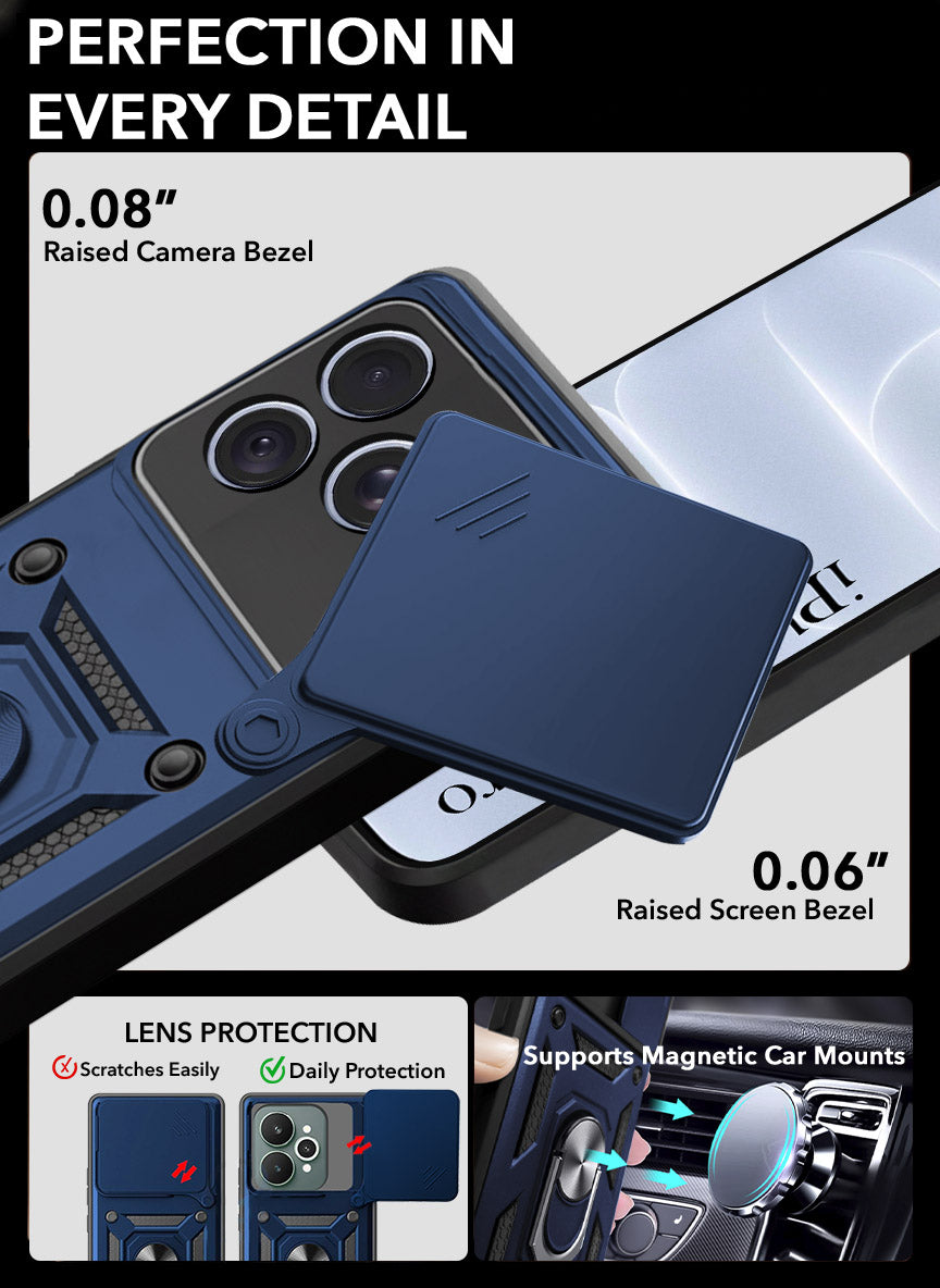 For Apple iPhone 18 Pro Back Cover Case Hybrid Armor (Sliding Shutter Camera Protection | Polycarbonate |Ring Holder Kickstand)