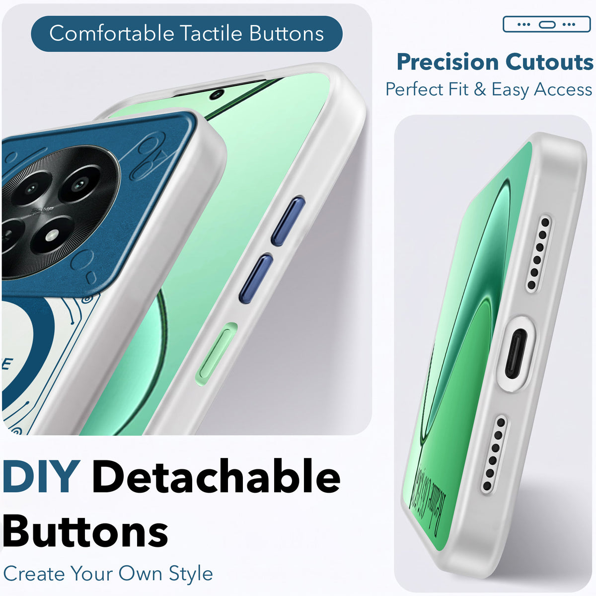 For Realme C65 5G Metallic Back Cover Case (Metallic Camera Protection & Buttons | Translucent Milky Shade | Hard Polycarbonate)