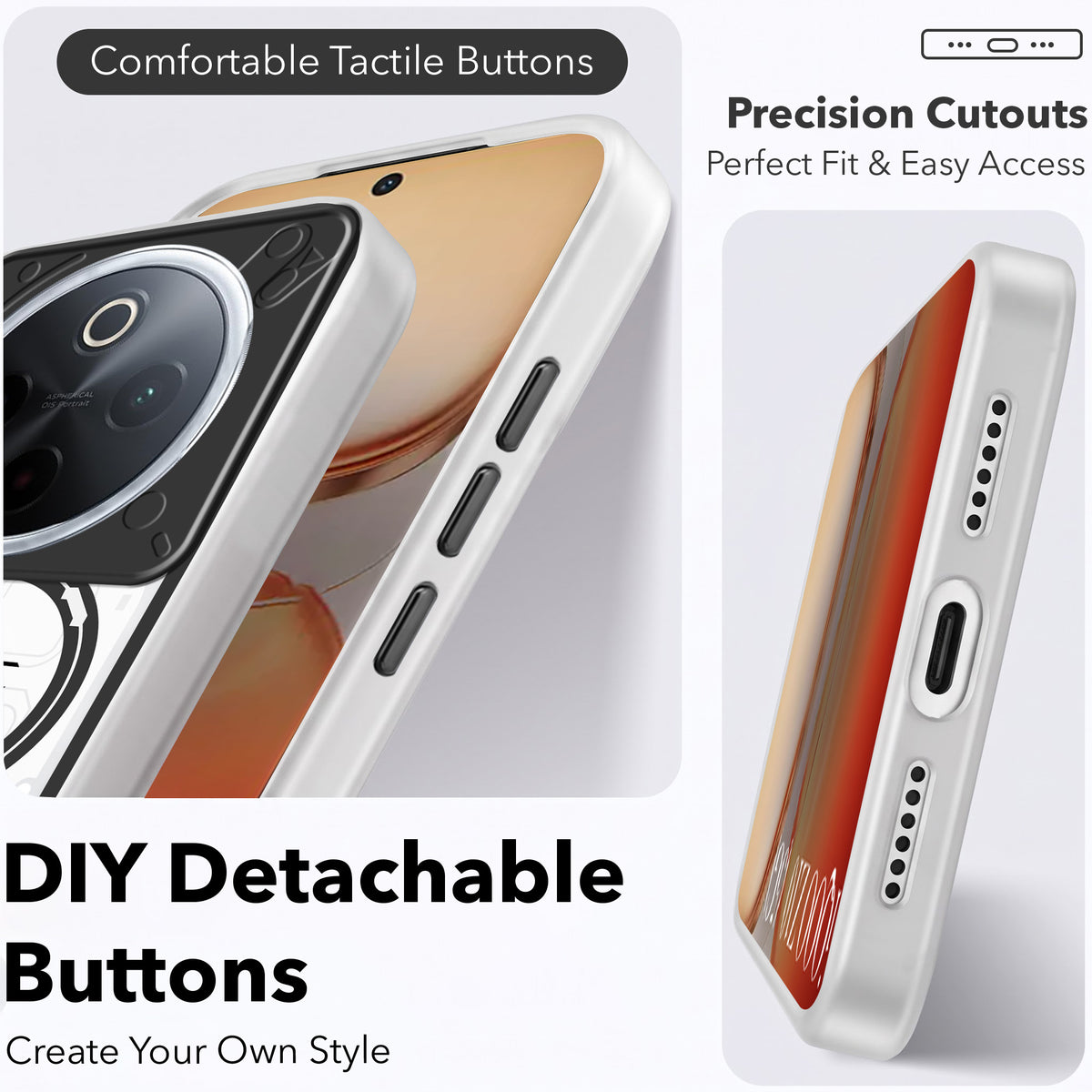 For Vivo iQOO Z10 Metallic Back Cover Case (Metallic Camera Protection & Buttons | Translucent Milky Shade | Hard Polycarbonate)