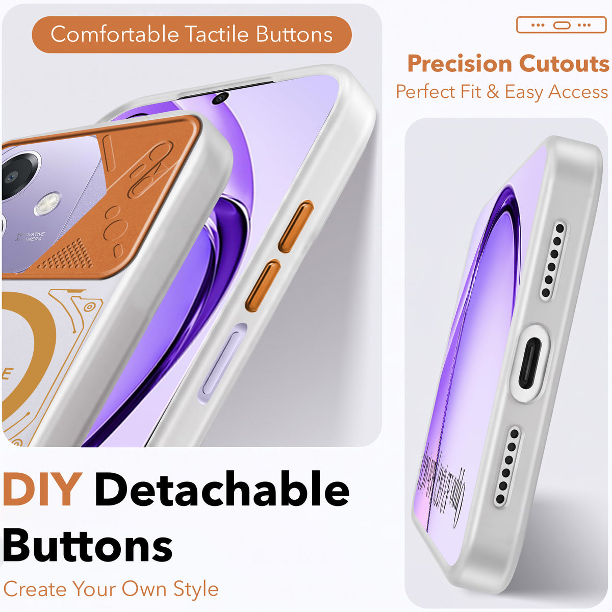 For Oppo A3X (4G/5G) | Oppo A3 5G Metallic Back Cover Case (Metallic Camera Protection & Buttons | Translucent Milky Shade | Hard Polycarbonate)