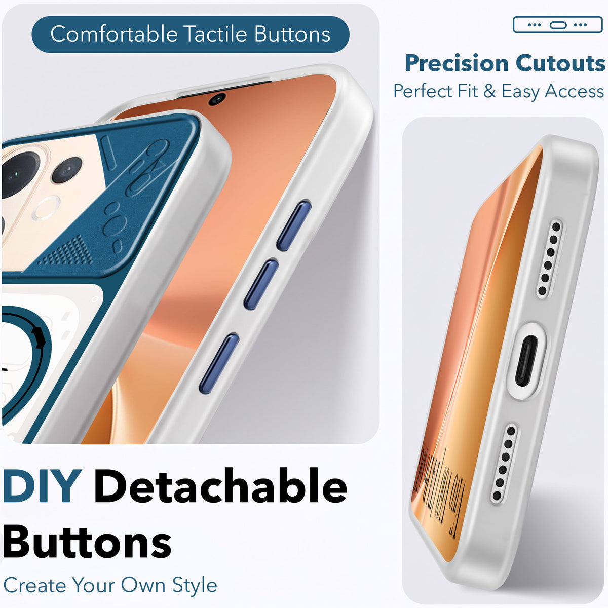 For Vivo V60 | Vivo T4 Pro Metallic Back Cover Case (Metallic Camera Protection & Buttons | Translucent Milky Shade | Hard Polycarbonate)