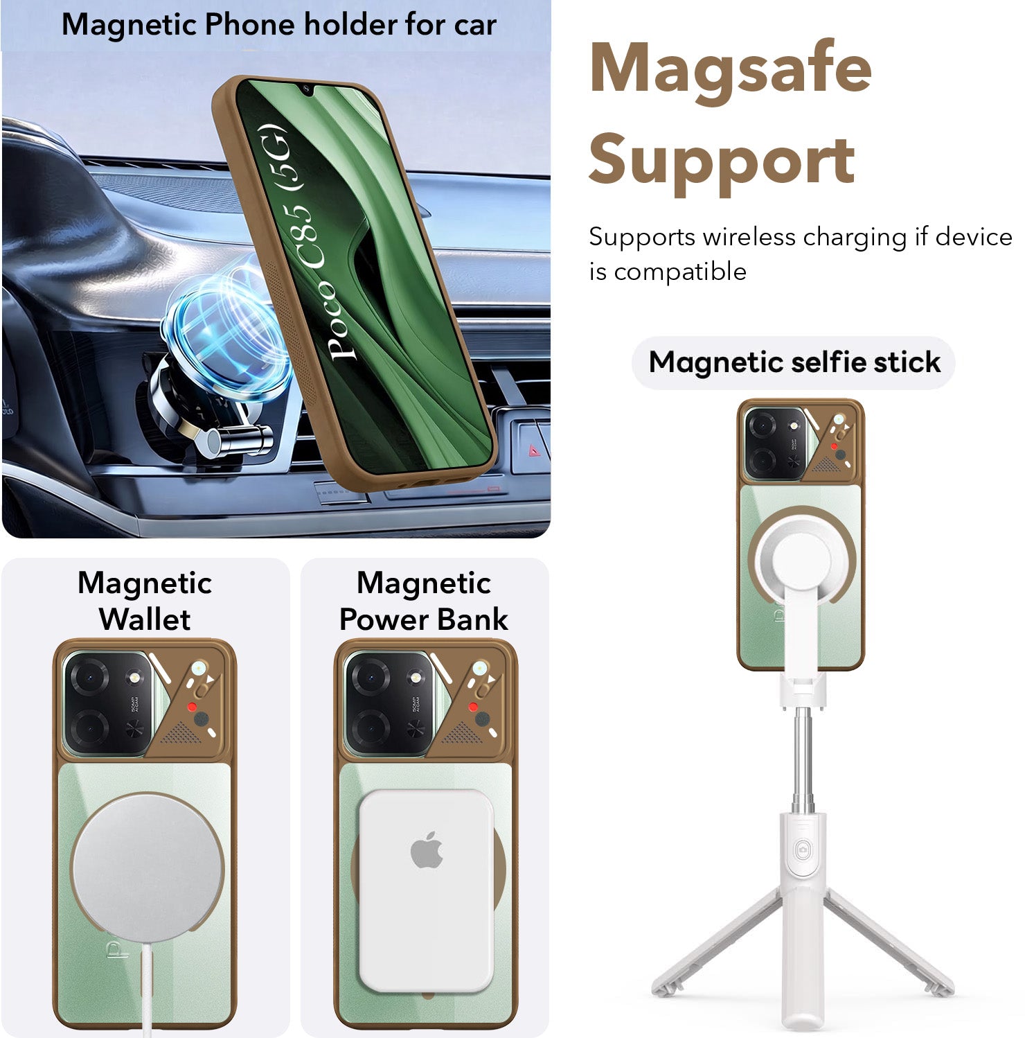 For Poco C85 5G Back Cover Case Lifetime Anti-Yellow Clear (Camera Protection | Side Grip | Wireless MagSafe Compatible)