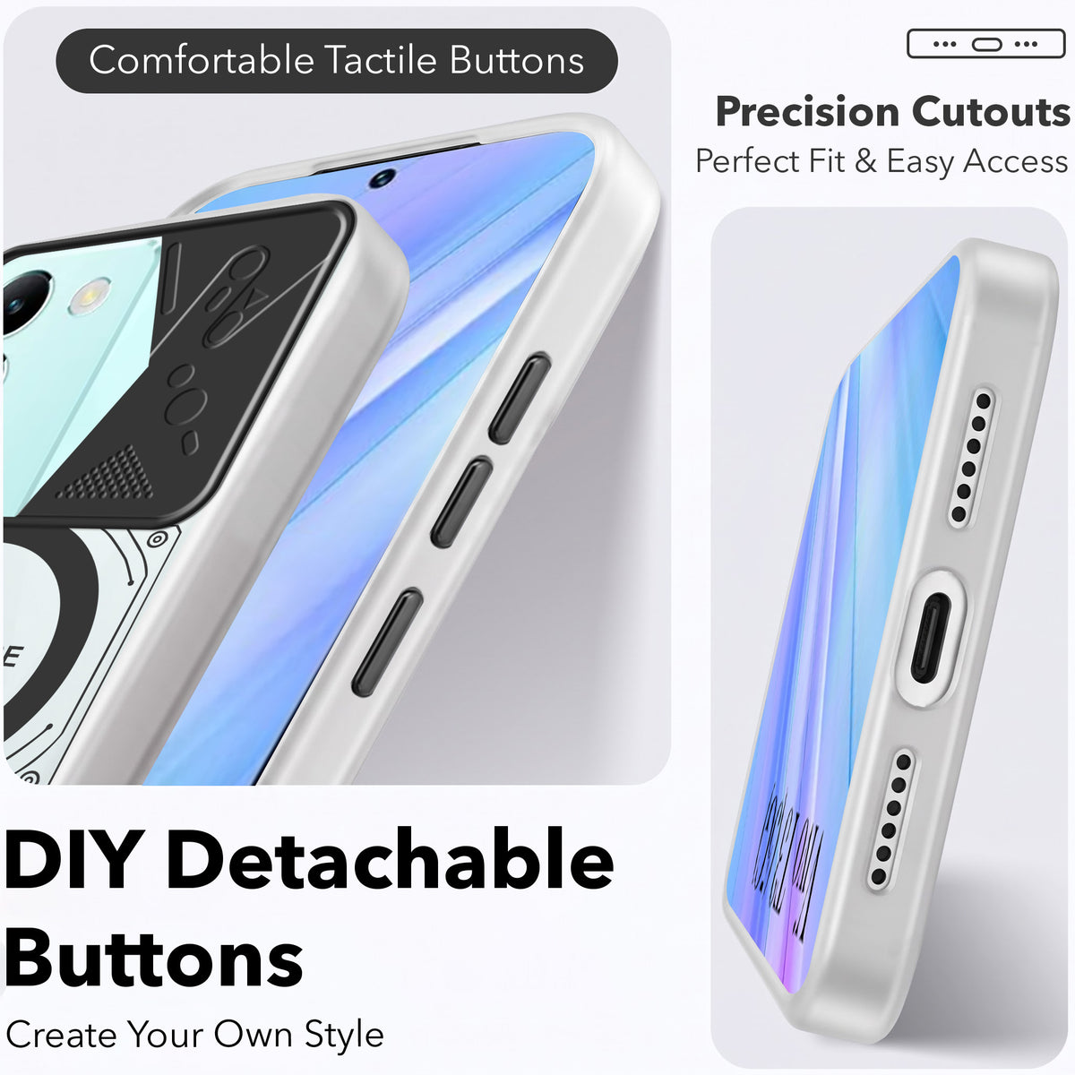 For Vivo T3 5G Metallic Back Cover Case (Metallic Camera Protection & Buttons | Translucent Milky Shade | Hard Polycarbonate)