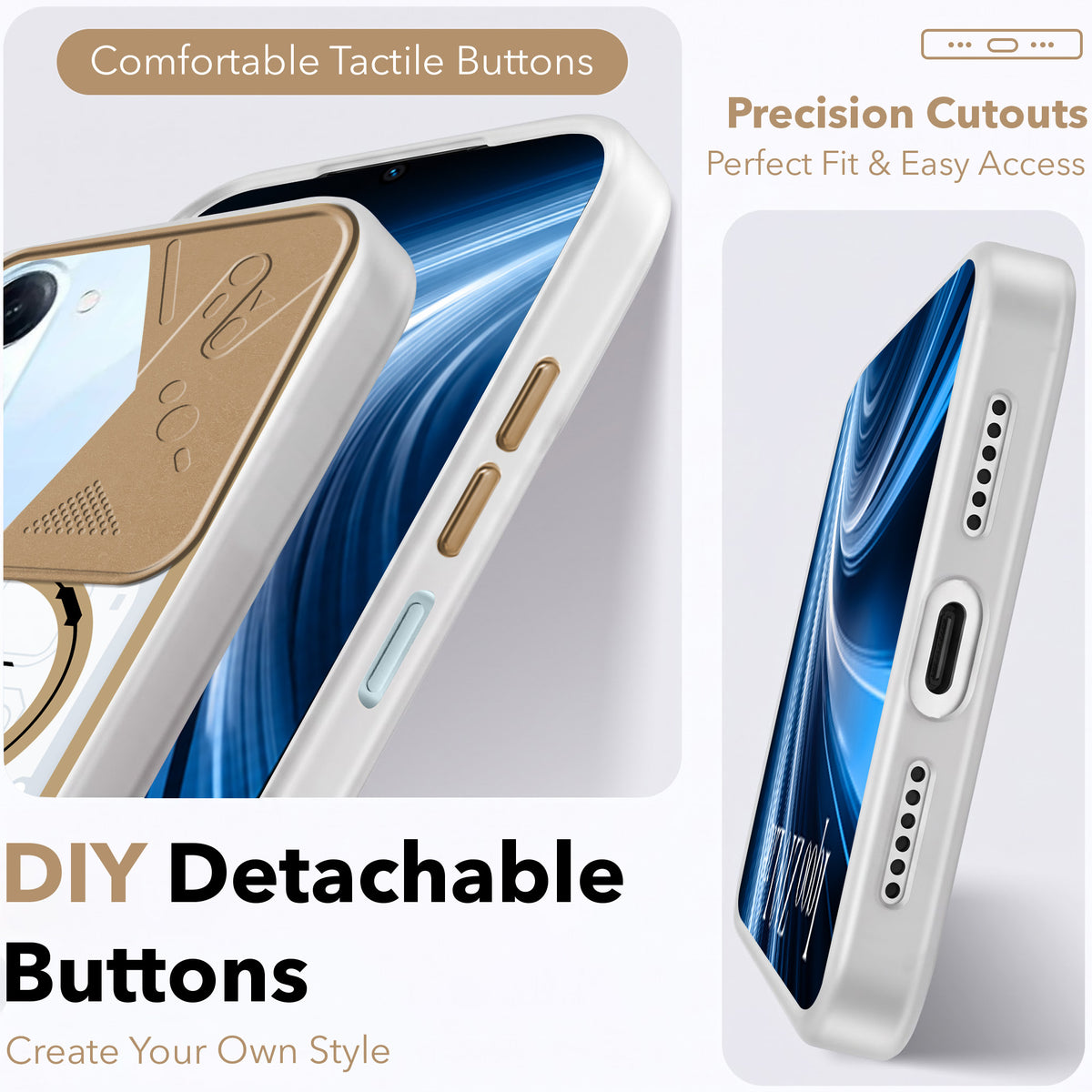 For Vivo iQOO Z10 Lite Metallic Back Cover Case (Metallic Camera Protection & Buttons | Translucent Milky Shade | Hard Polycarbonate)