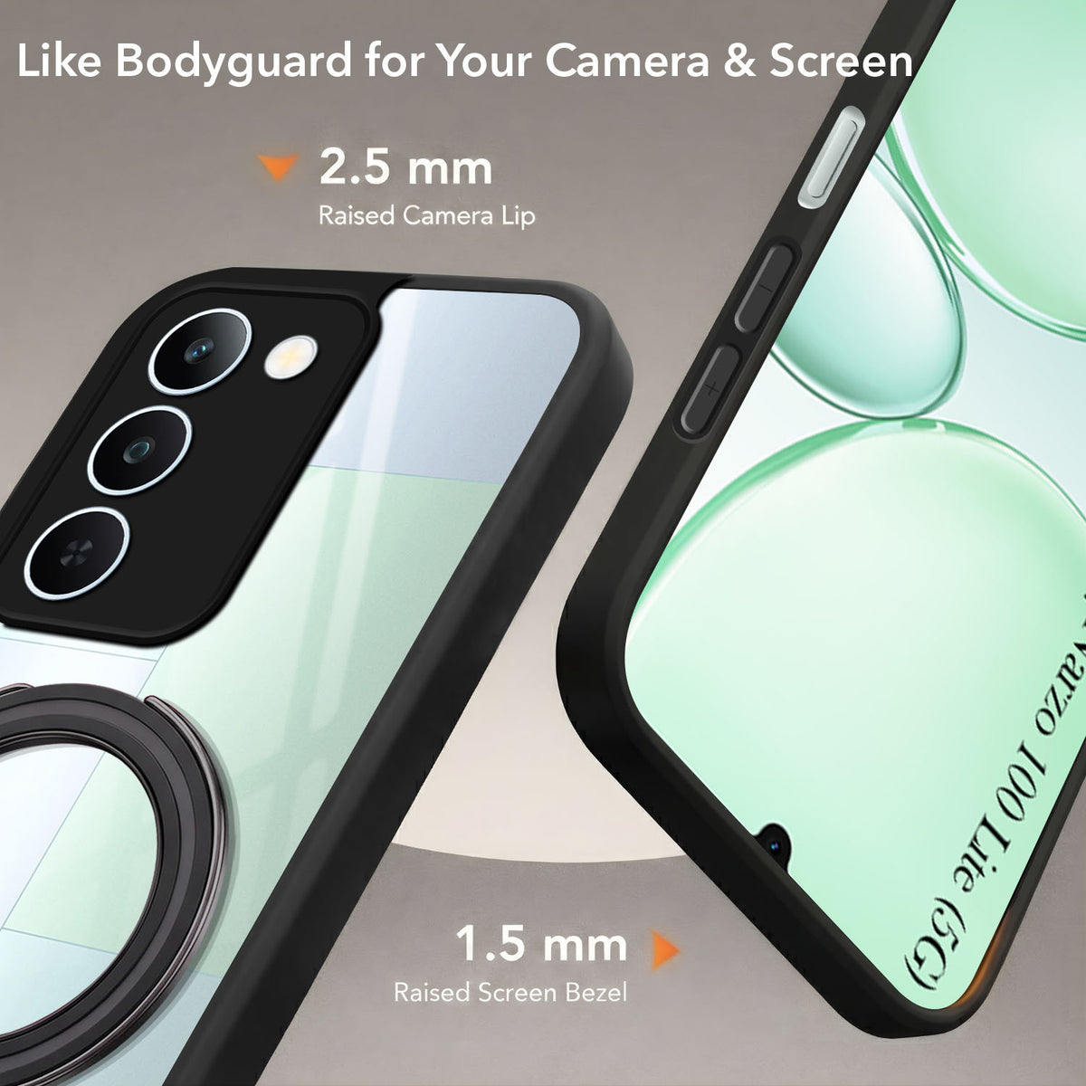 For Realme P4 Lite 5G | Narzo 100 Lite 5G Back Cover Case (Kick Stand Ring Holder | Life time Anti Yellow | Camera Protection)