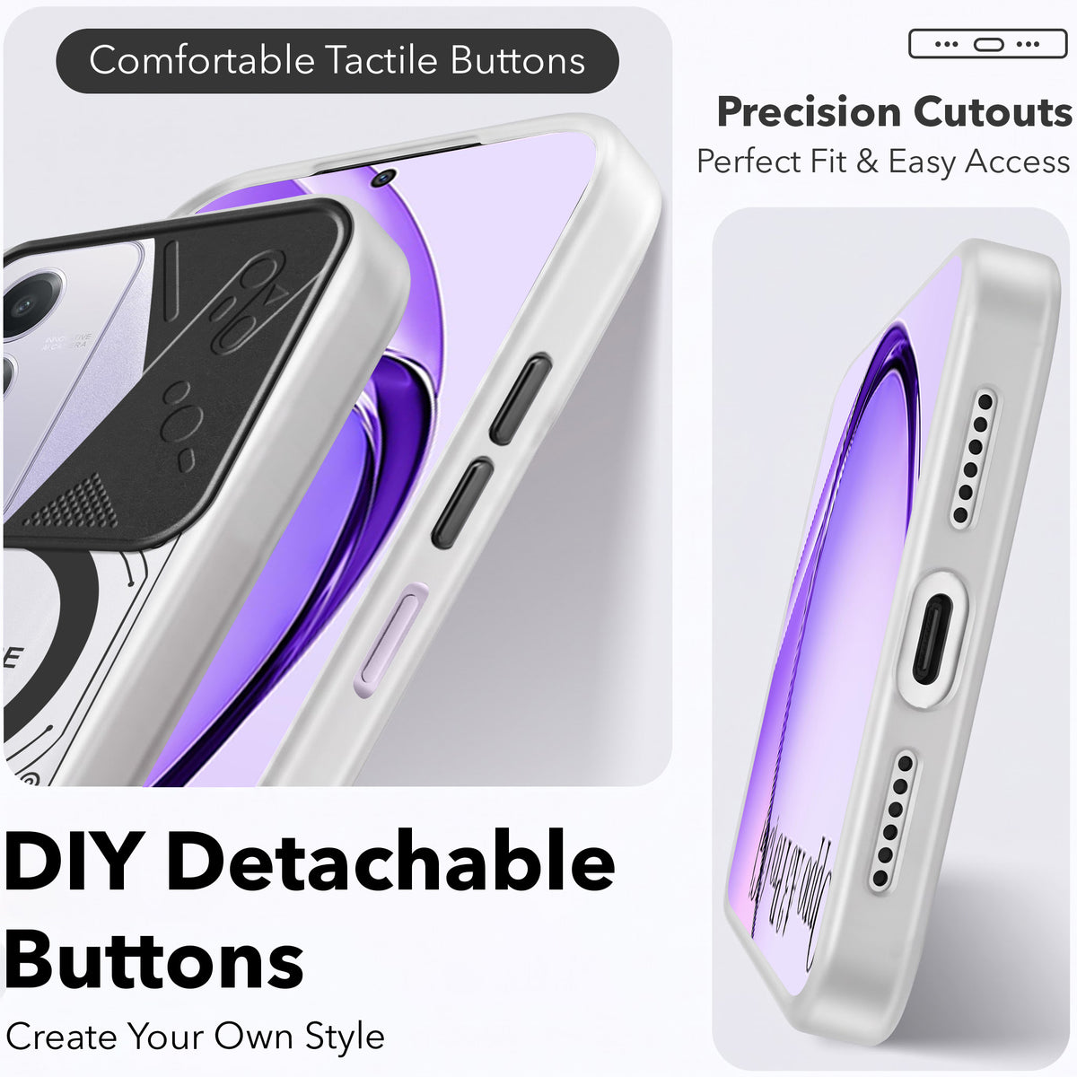 For Oppo A3 Pro 5G Metallic Back Cover Case (Metallic Camera Protection & Buttons | Translucent Milky Shade | Hard Polycarbonate)
