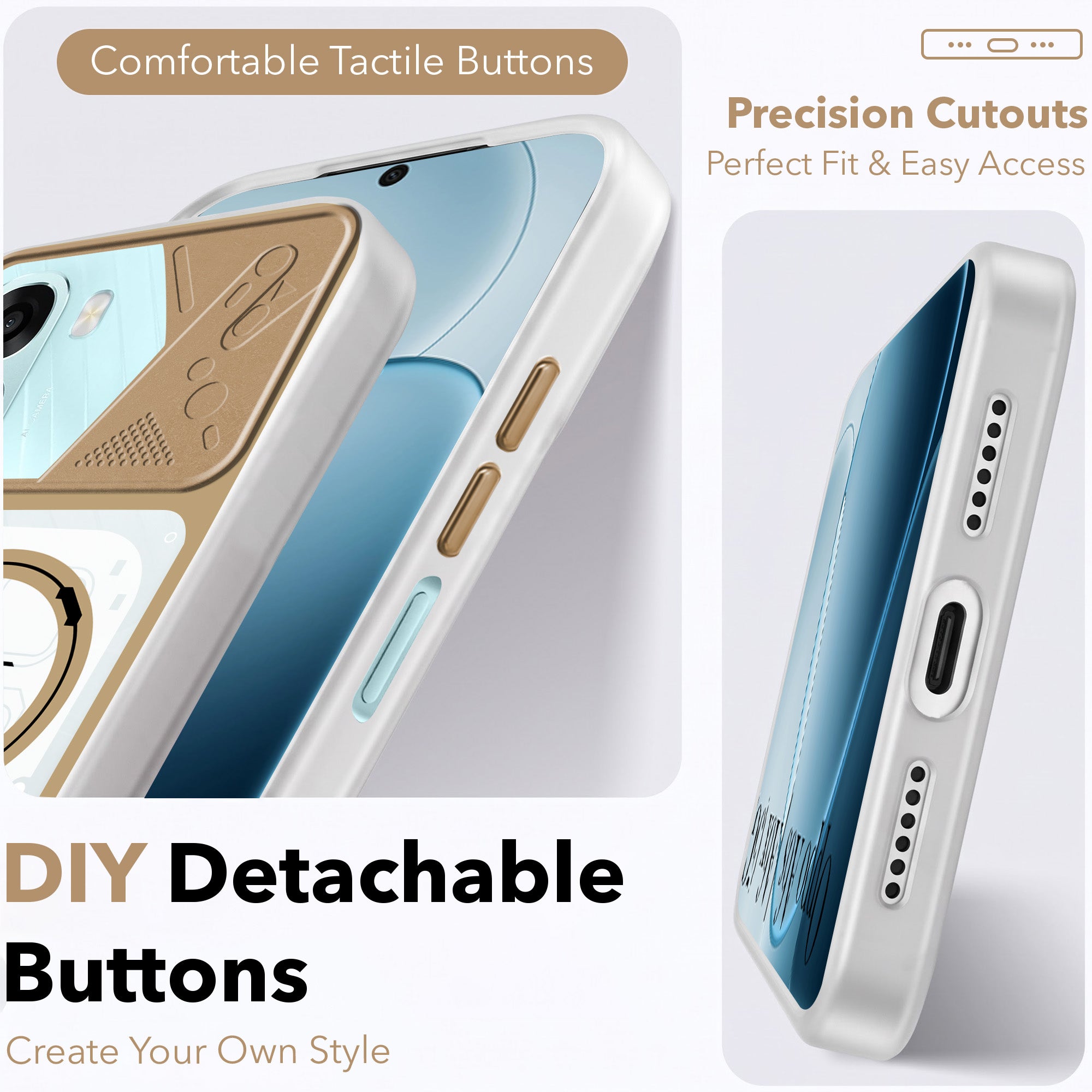 For Oppo A6X | Oppo A6S Metallic Back Cover Case (Metallic Camera Protection & Buttons | Translucent Milky Shade | Hard Polycarbonate)