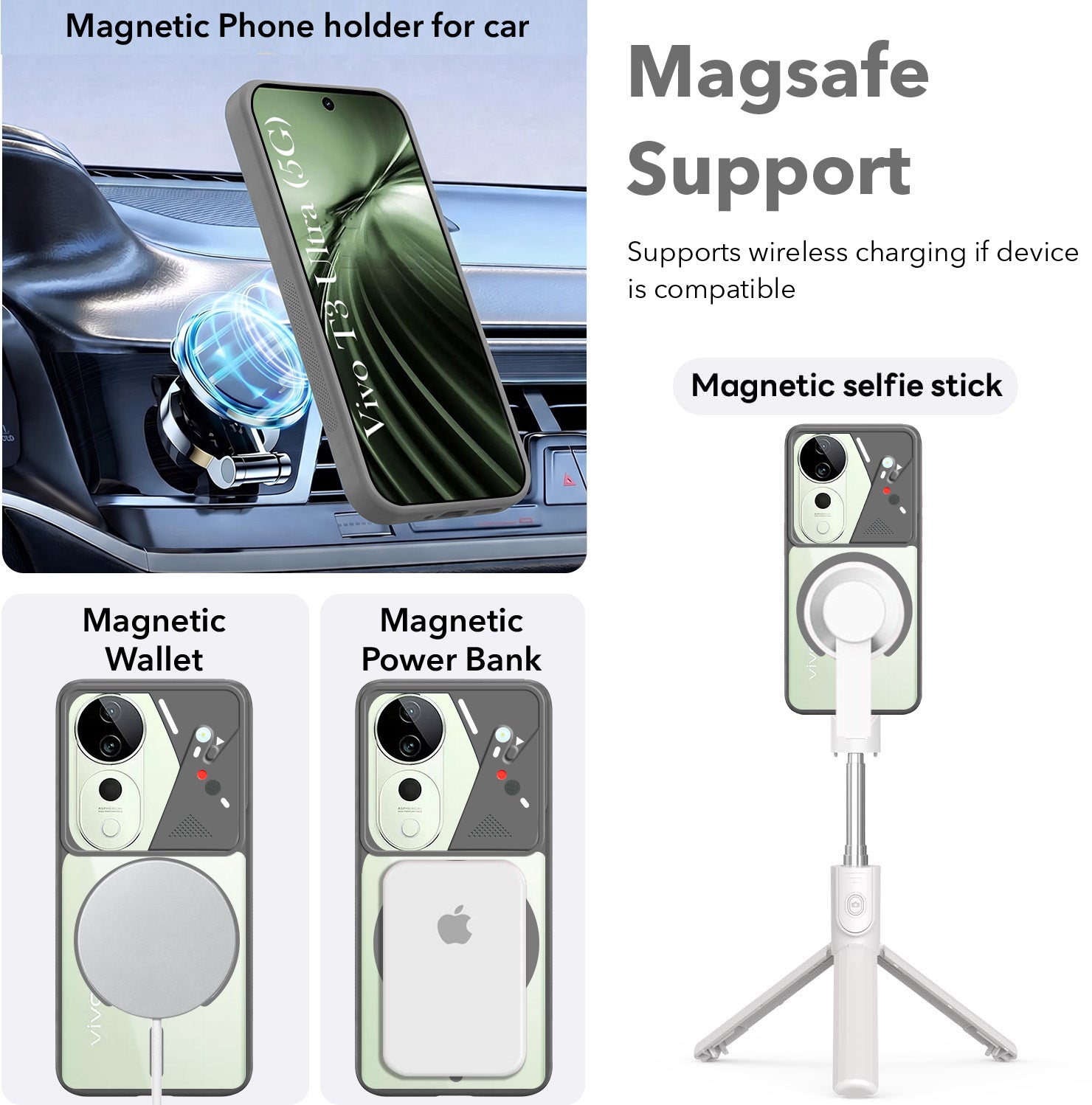 For Vivo T3 Ultra Back Cover Case Lifetime Anti-Yellow Clear (Camera Protection | Side Grip | Wireless MagSafe Compatible)
