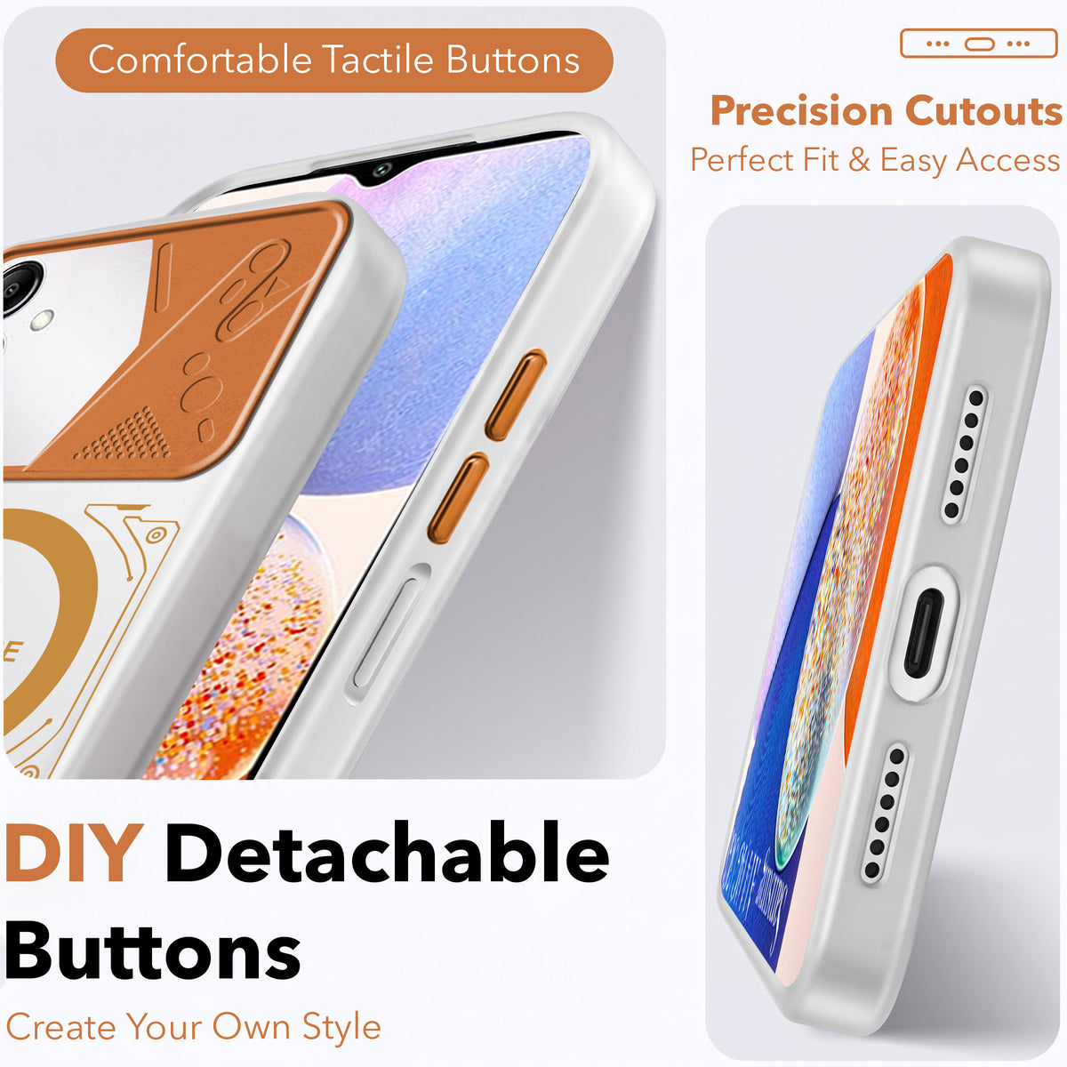 For Samsung Galaxy A14 4G | 5G Metallic Back Cover Case (Metallic Camera Protection & Buttons | Translucent Milky Shade | Hard Polycarbonate)
