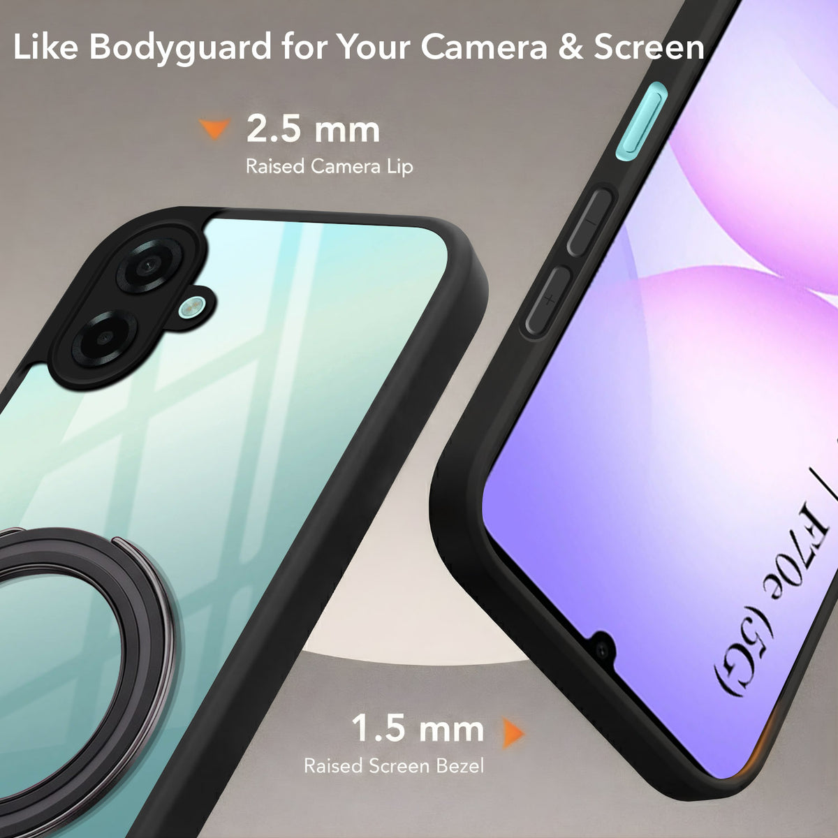 For Samsung Galaxy A07 5G | F70e 5G Back Cover Case (Kick Stand Ring Holder | Life time Anti Yellow | Camera Protection)