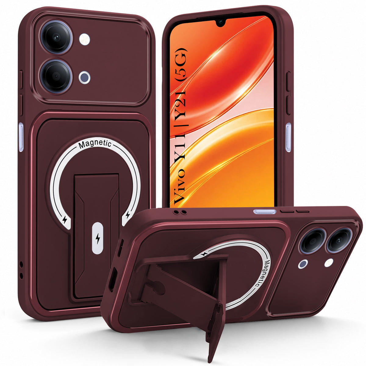 For Vivo Y11 | Vivo Y21 5G Back Case Cover Metallic (Hybrid Armor Kickstand | MagSafe Compatible | Camera Protection Shockproof)