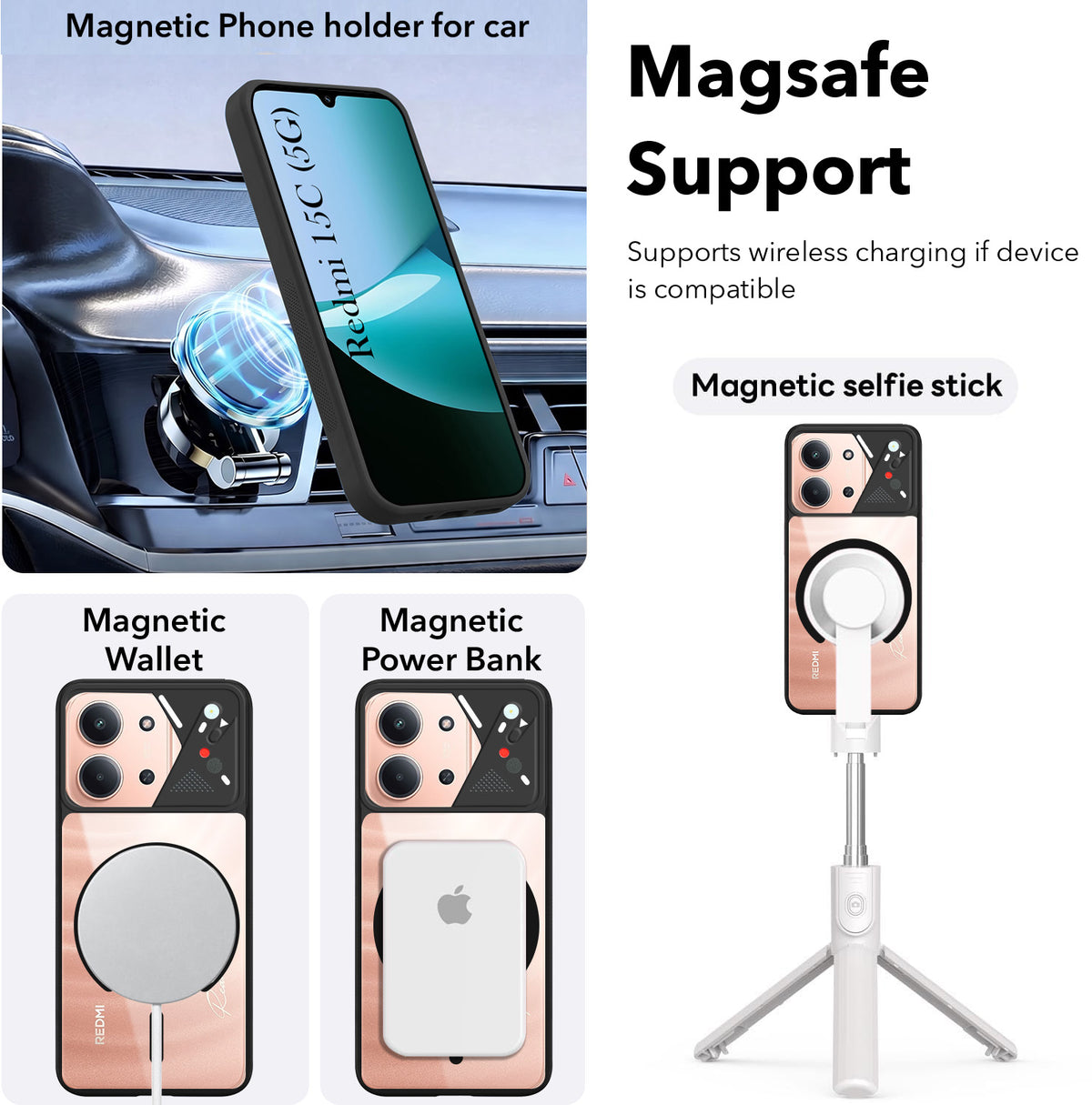 For Redmi 15C Back Cover Case Lifetime Anti-Yellow Clear (Camera Protection | Side Grip | Wireless MagSafe Compatible)