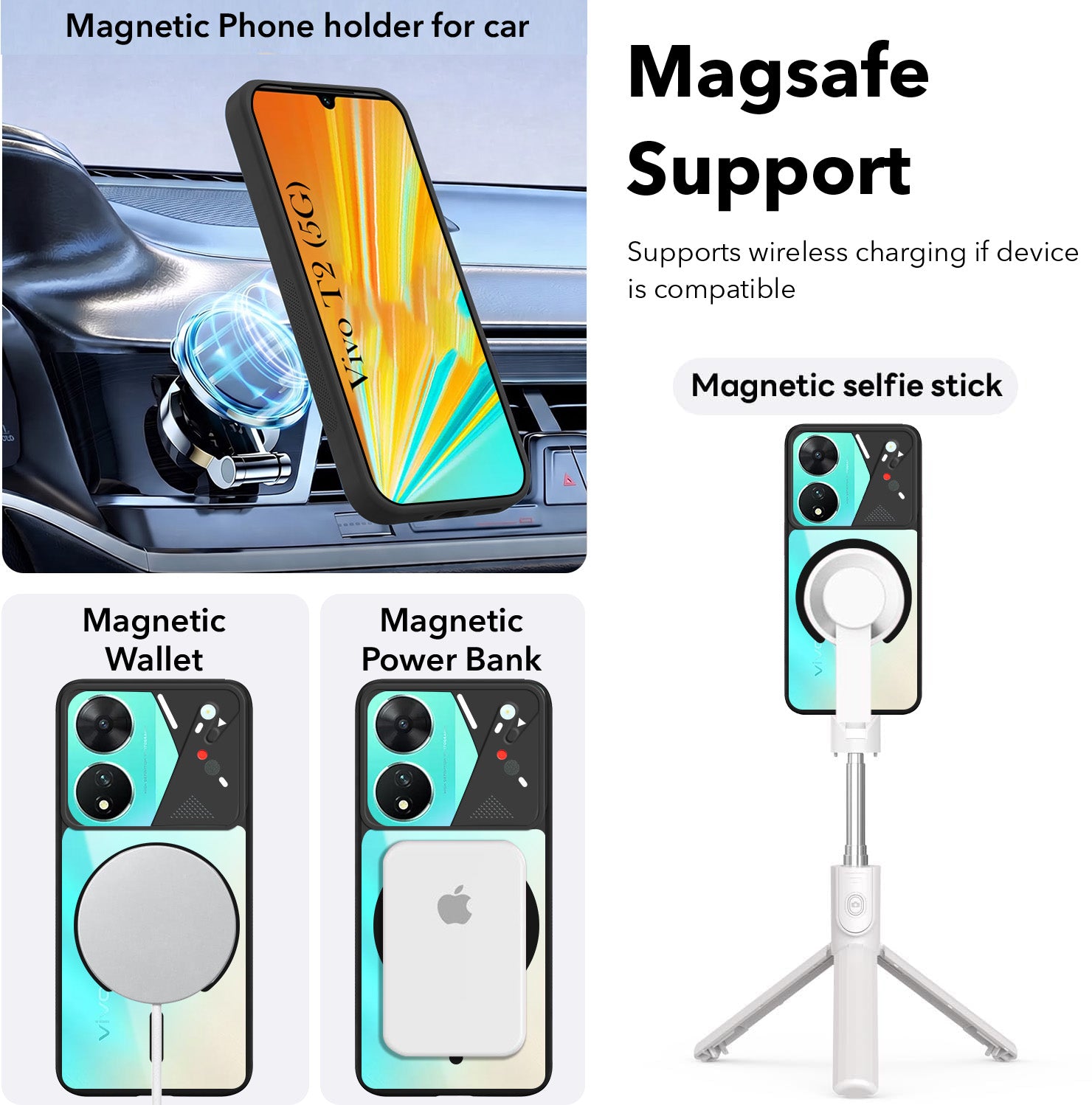 For Vivo T2 Back Cover Case Lifetime Anti-Yellow Clear (Camera Protection | Side Grip | Wireless MagSafe Compatible)