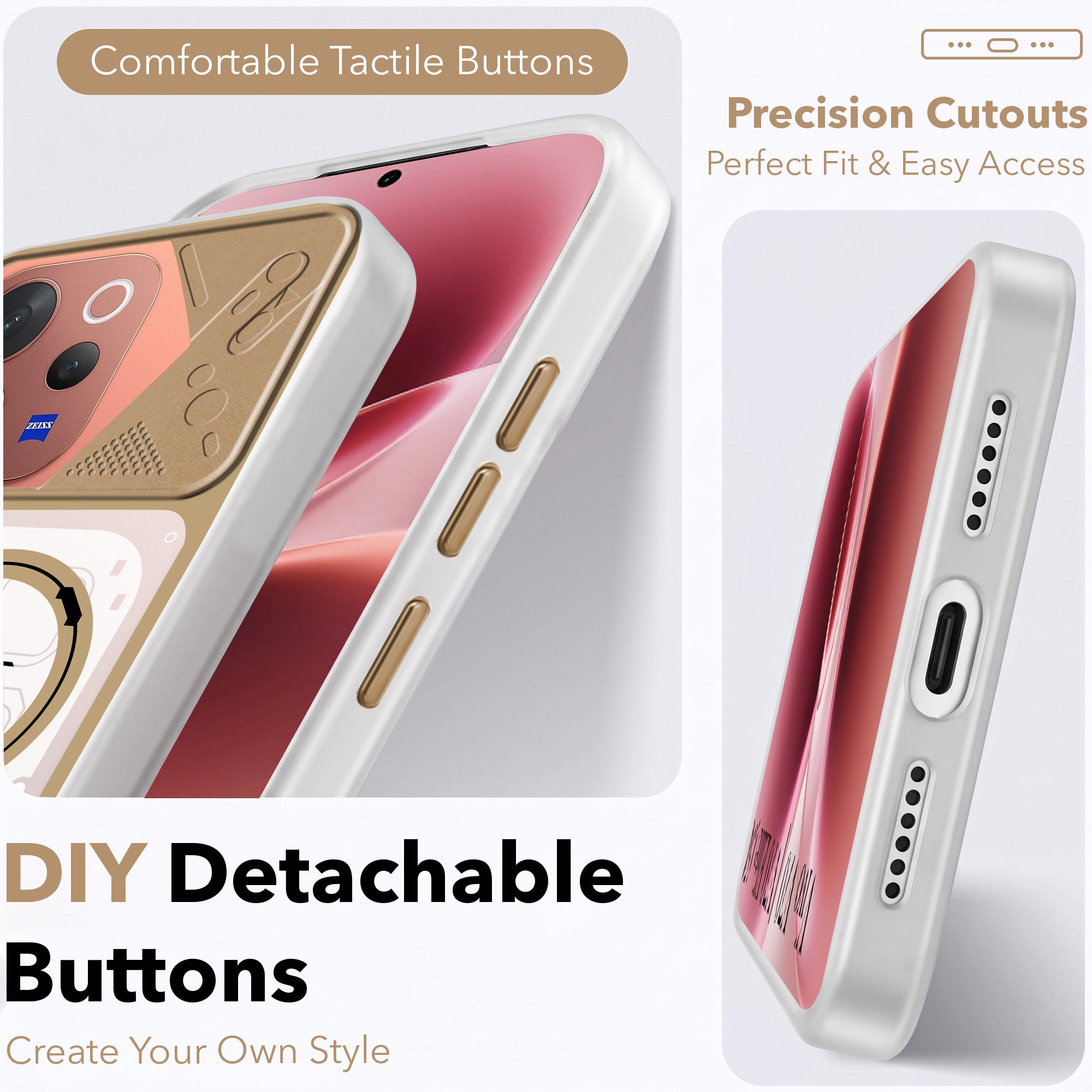 For Vivo V70 | Vivo V70 Elite 5G Metallic Back Cover Case (Metallic Camera Protection & Buttons | Translucent Milky Shade | Hard Polycarbonate)