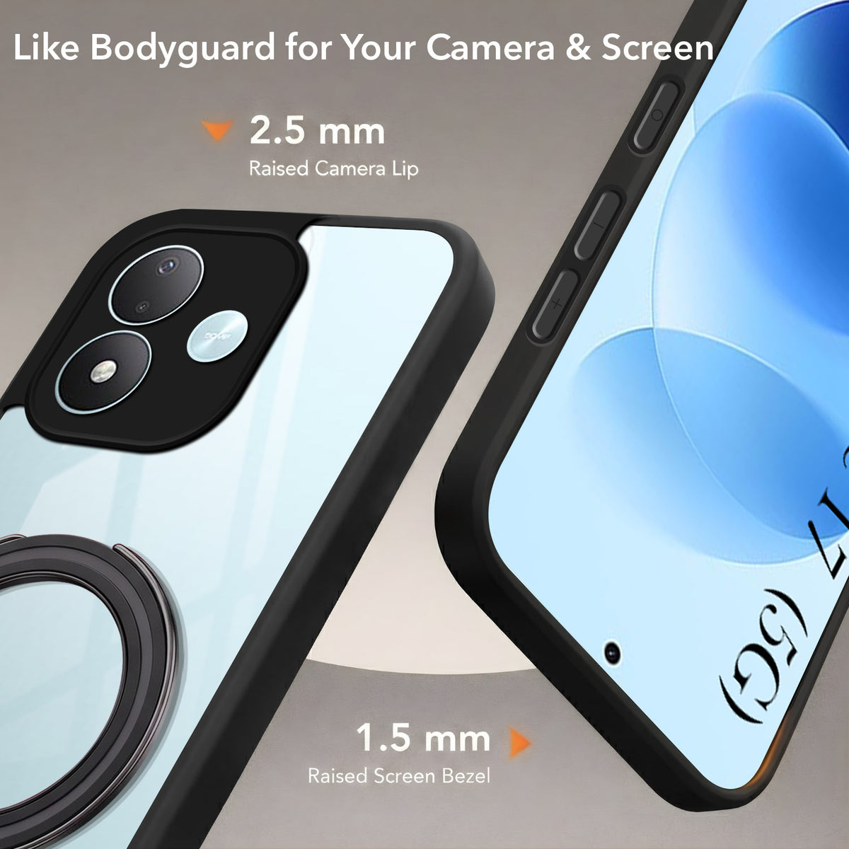 For Redmi Note 17 5G Back Cover Case (Kick Stand Ring Holder | Life time Anti Yellow | Camera Protection)