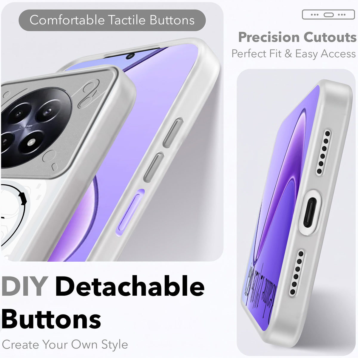 For Realme 12 | Realme 12X Metallic Back Cover Case (Metallic Camera Protection & Buttons | Translucent Milky Shade | Hard Polycarbonate)